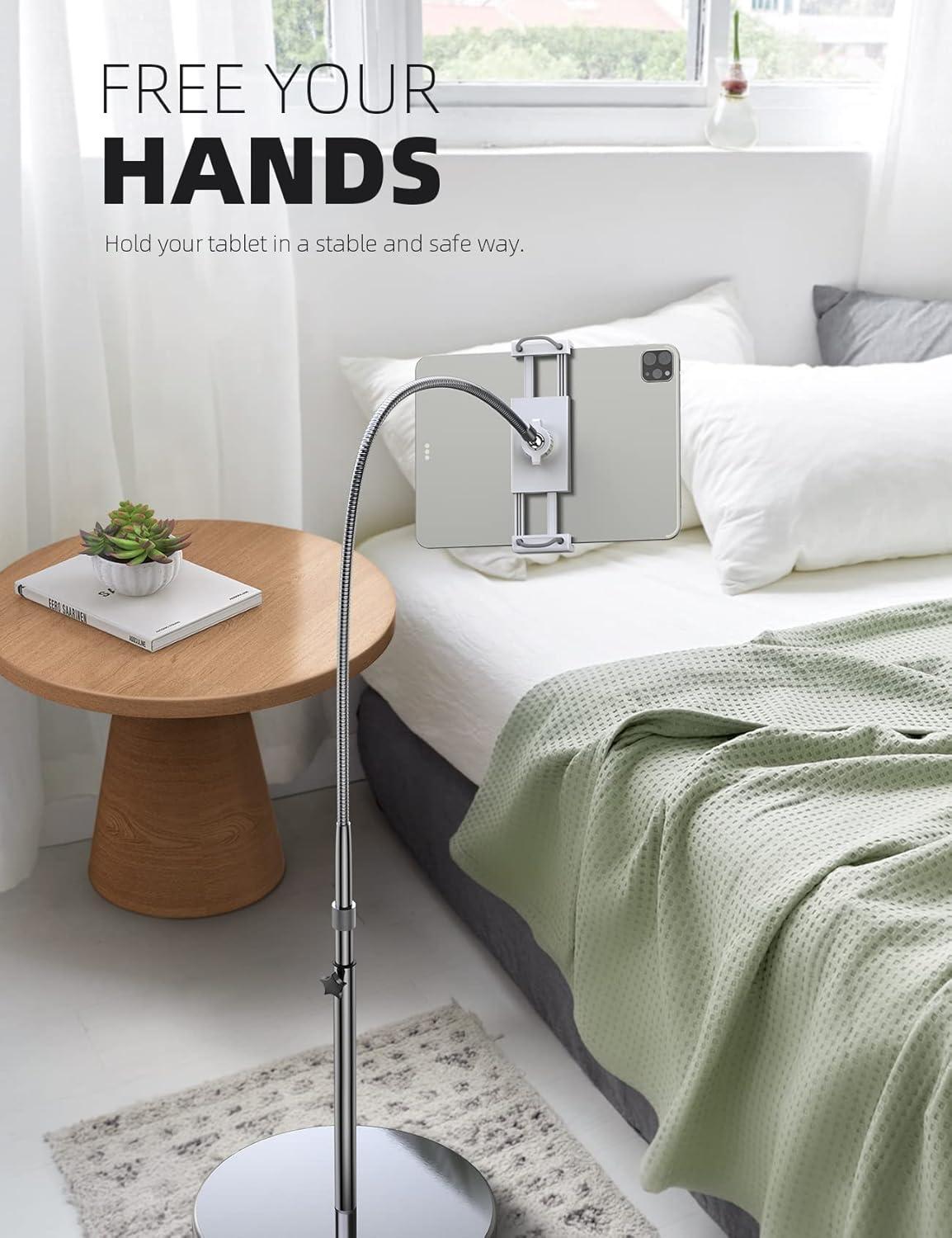 imageLamicall Tablet Floor Stand Holder  Gooseneck Tablet Mount for Bed 63quot Adjustable Height ampamp 106lb Stable Base for 4713quot Tablets iPad Pro 1397 Air Mini Galaxy Tab Kindle PhonesSilver