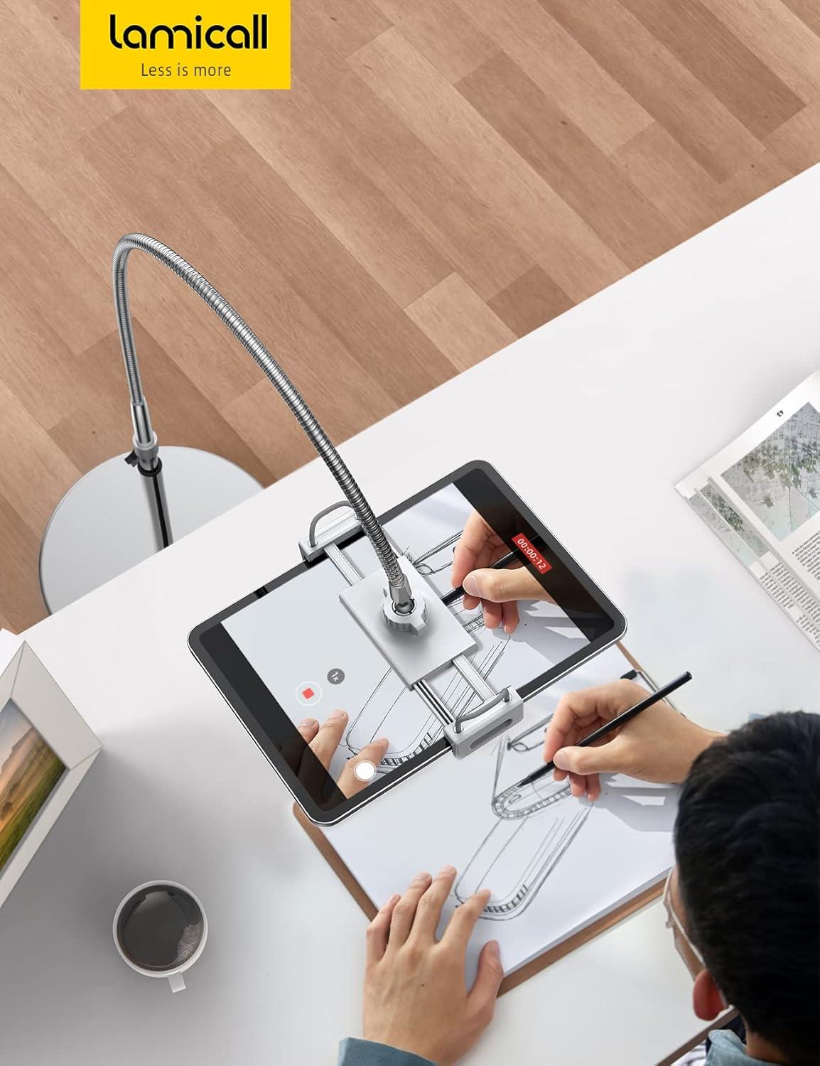 imageLamicall Tablet Floor Stand Holder  Gooseneck Tablet Mount for Bed 63quot Adjustable Height ampamp 106lb Stable Base for 4713quot Tablets iPad Pro 1397 Air Mini Galaxy Tab Kindle PhonesSilver