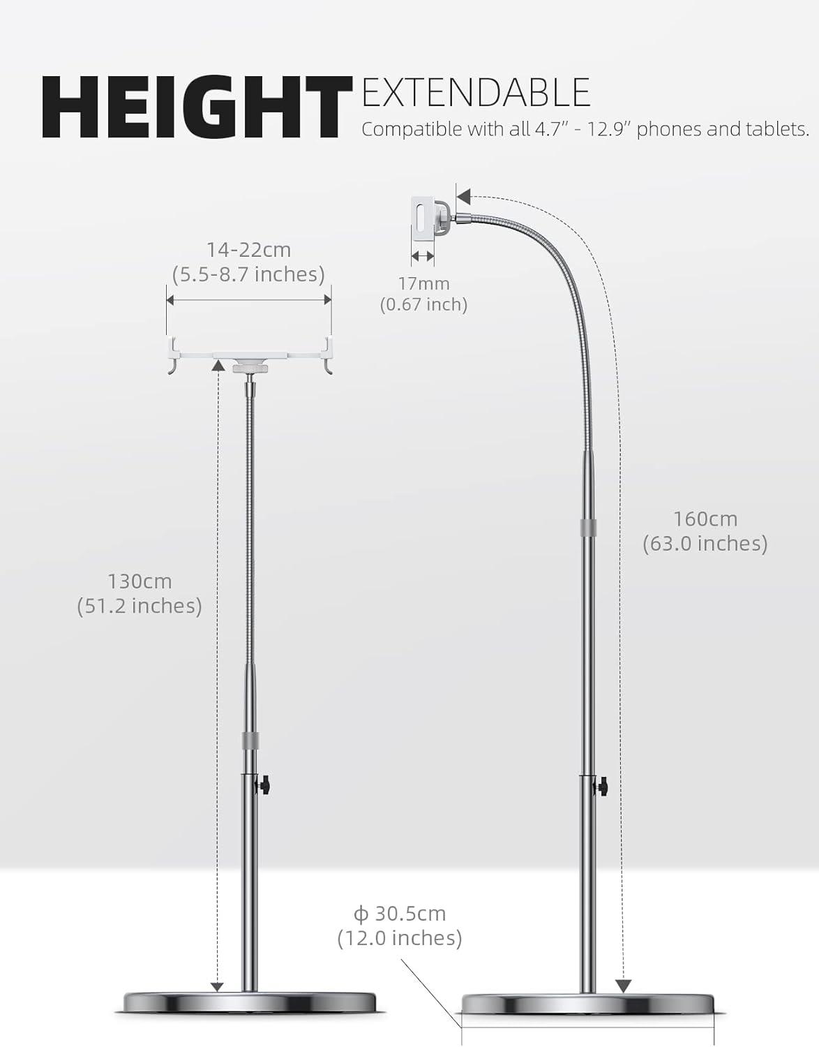 imageLamicall Tablet Floor Stand Holder  Gooseneck Tablet Mount for Bed 63quot Adjustable Height ampamp 106lb Stable Base for 4713quot Tablets iPad Pro 1397 Air Mini Galaxy Tab Kindle PhonesSilver