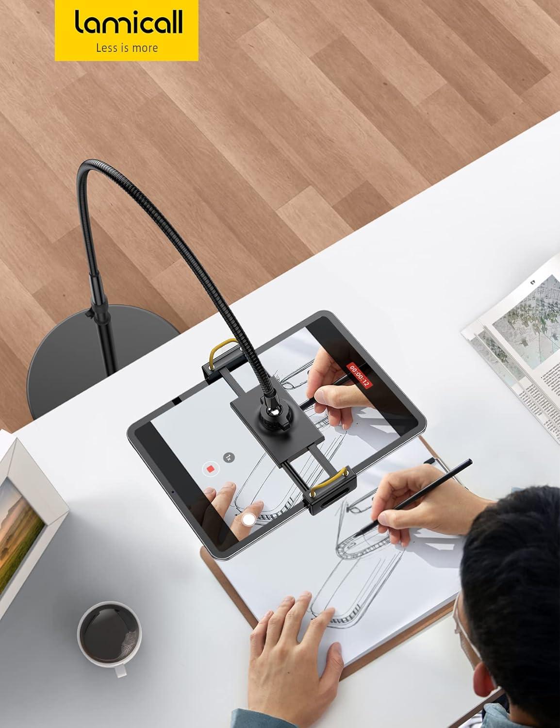 imageLamicall Tablet Floor Stand Holder  Gooseneck Tablet Mount for Bed 63quot Adjustable Height ampamp 106lb Stable Base for 4713quot Tablets iPad Pro 1397 Air Mini Galaxy Tab Kindle PhonesBlack