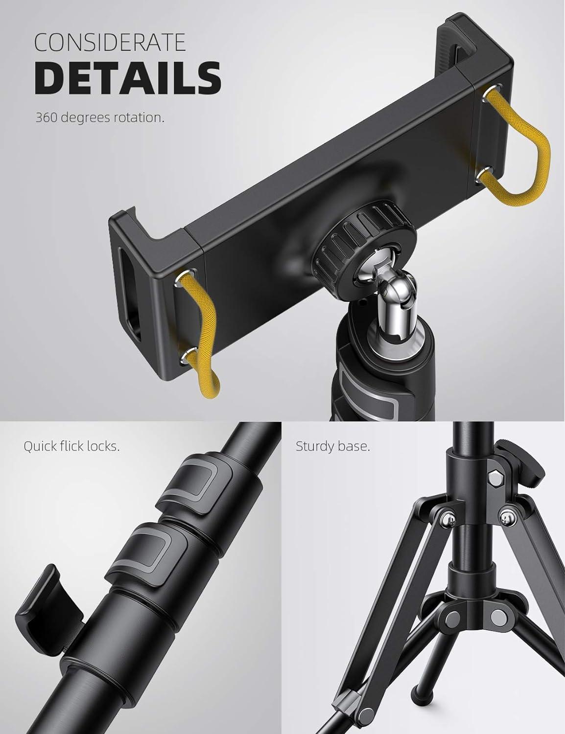 imageLamicall Tablet Floor Tripod Stand  649quot Tablet Holder Mount with Adjustable Height for StreamWatching with Bluetooth Remote for iPad Pro 129 Mini Air iPhone and 4713quot Tablet and Cellphone