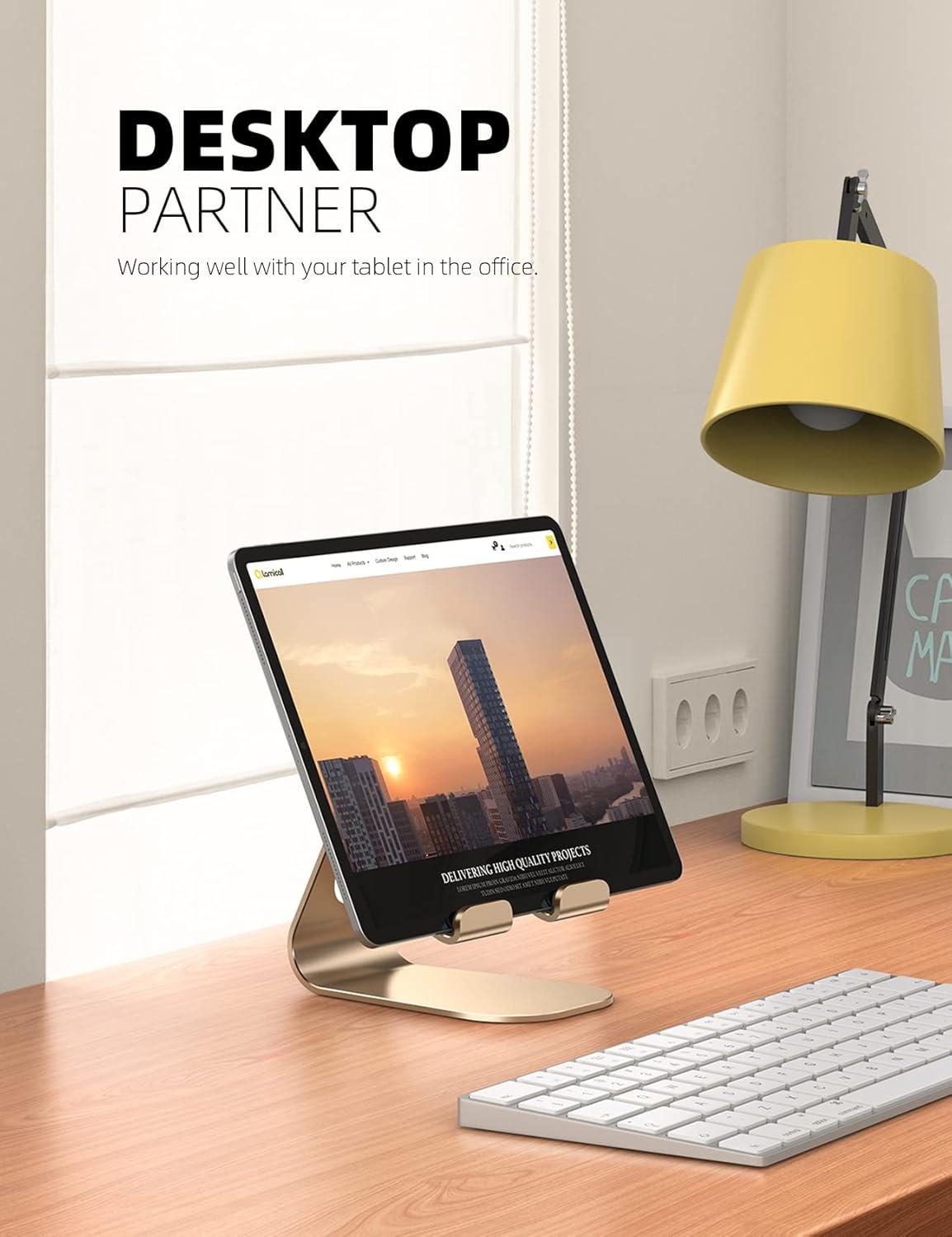 imageTablet Stand Adjustable Lamicall Tablet Stand  Desktop Stand Holder Dock Compatible with Tablet Such as iPad 2018 Pro 97 105 Air Mini 4 3 2 Kindle Nexus Accessories EReader 413 BlackGold