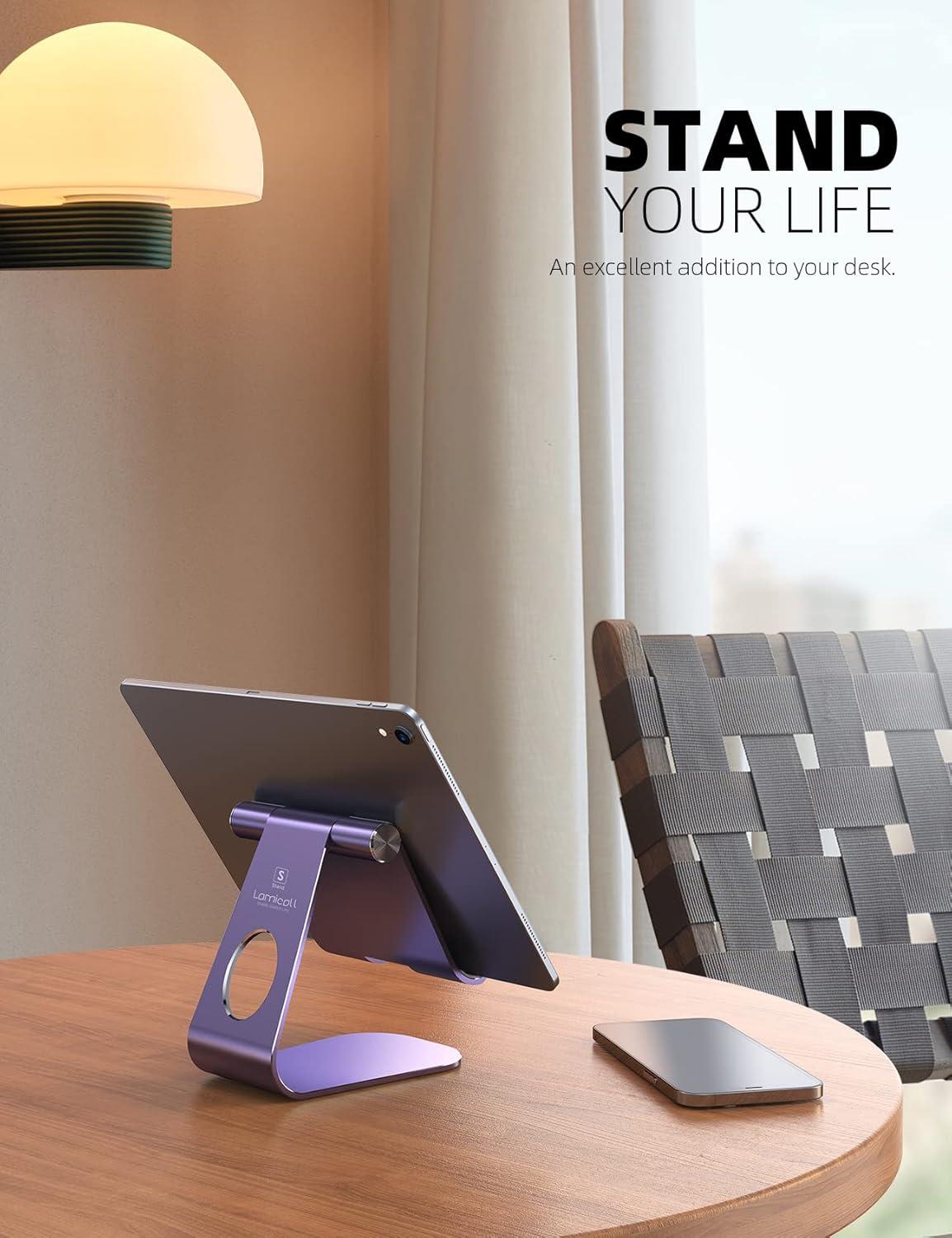 imageTablet Stand Adjustable Lamicall Tablet Stand  Desktop Stand Holder Dock Compatible with Tablet Such as iPad 2018 Pro 97 105 Air Mini 4 3 2 Kindle Nexus Accessories EReader 413 BlackPurple