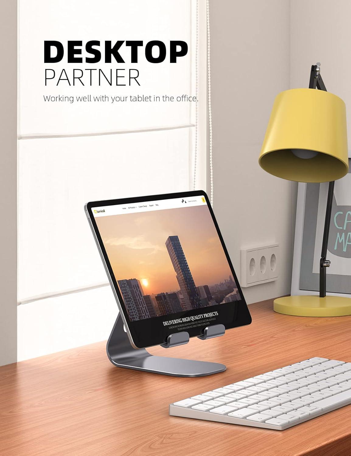 imageTablet Stand Adjustable Lamicall Tablet Stand  Desktop Stand Holder Dock Compatible with Tablet Such as iPad 2018 Pro 97 105 Air Mini 4 3 2 Kindle Nexus Accessories EReader 413 BlackGray