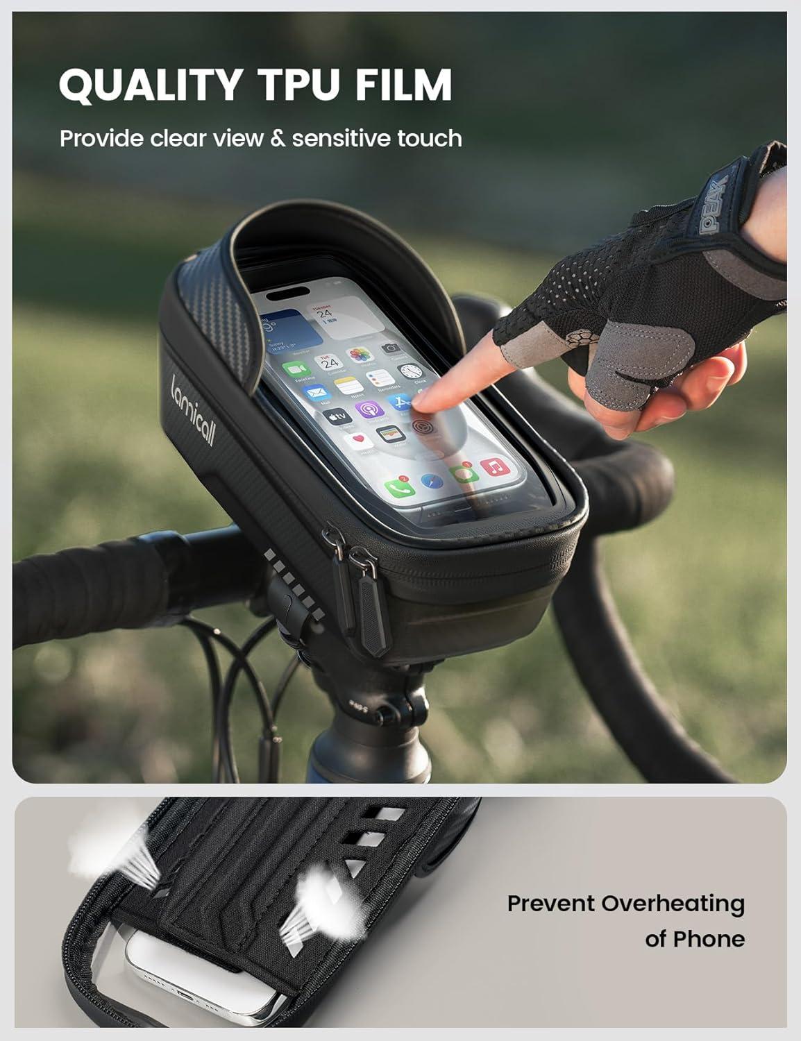 imageLamicall 2 Pack Bike Frame Bag Waterproof  1s Release 2 in 1 Bike Phone Bag Bike Phone Holder Mount Bicycle Top Tube Bag Cycling Pouch with Rain Cover Bike Accessories for Phones Under 7quotMedium