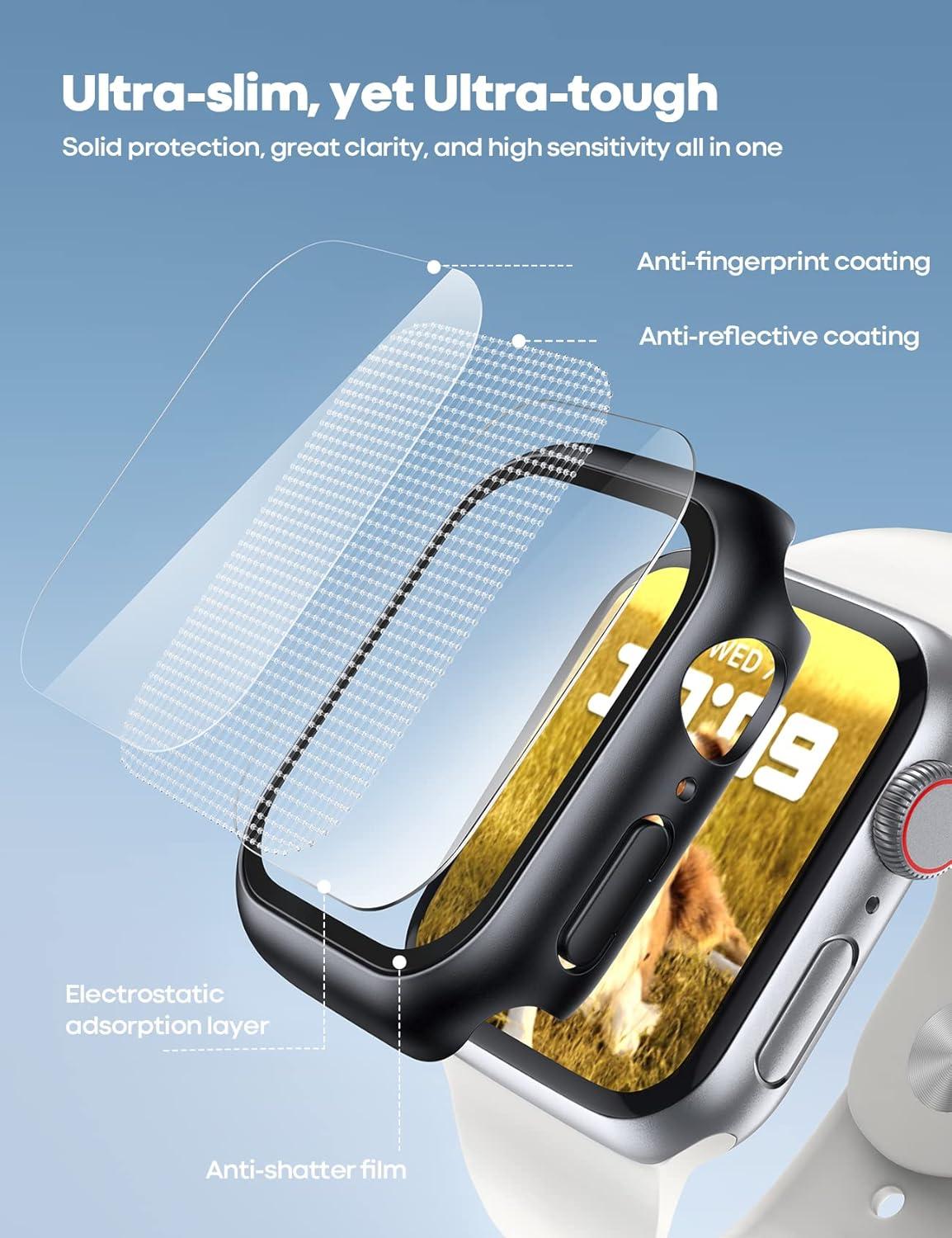 imageLamicall 2 Pack Waterproof Screen Protector Case for Apple Watch  Water proof Apple Watch Face Cover 9H HD Tempered Glass Screen Protector  Full Protective Bumper for iWatchBlack