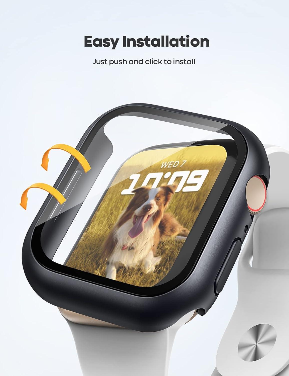 imageLamicall 2 Pack Waterproof Screen Protector Case for Apple Watch  Water proof Apple Watch Face Cover 9H HD Tempered Glass Screen Protector  Full Protective Bumper for iWatchBlack