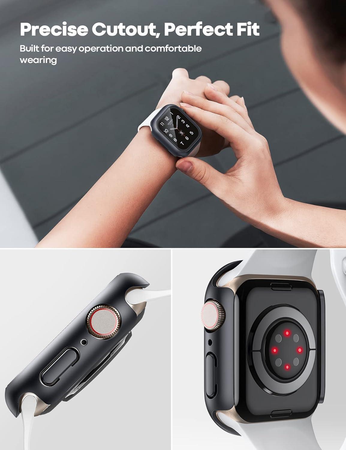 imageLamicall 2 Pack Waterproof Screen Protector Case for Apple Watch  Water proof Apple Watch Face Cover 9H HD Tempered Glass Screen Protector  Full Protective Bumper for iWatchBlack