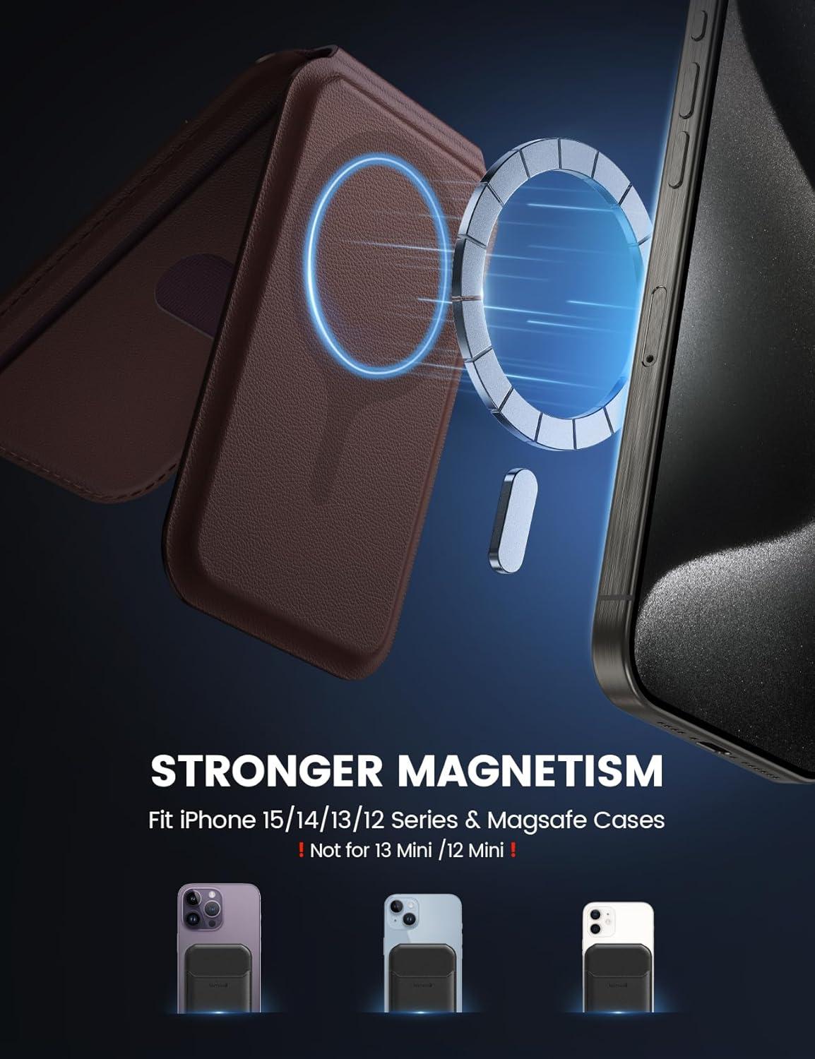 imageLamicall 23oz Light for Magsafe Wallet Stand  Slim Tight Phone 3 Cards Holder Adjustable Apple iPhone Wallet Stand 25lbs Magnetic for iPhone 16151413 Series Brown Red