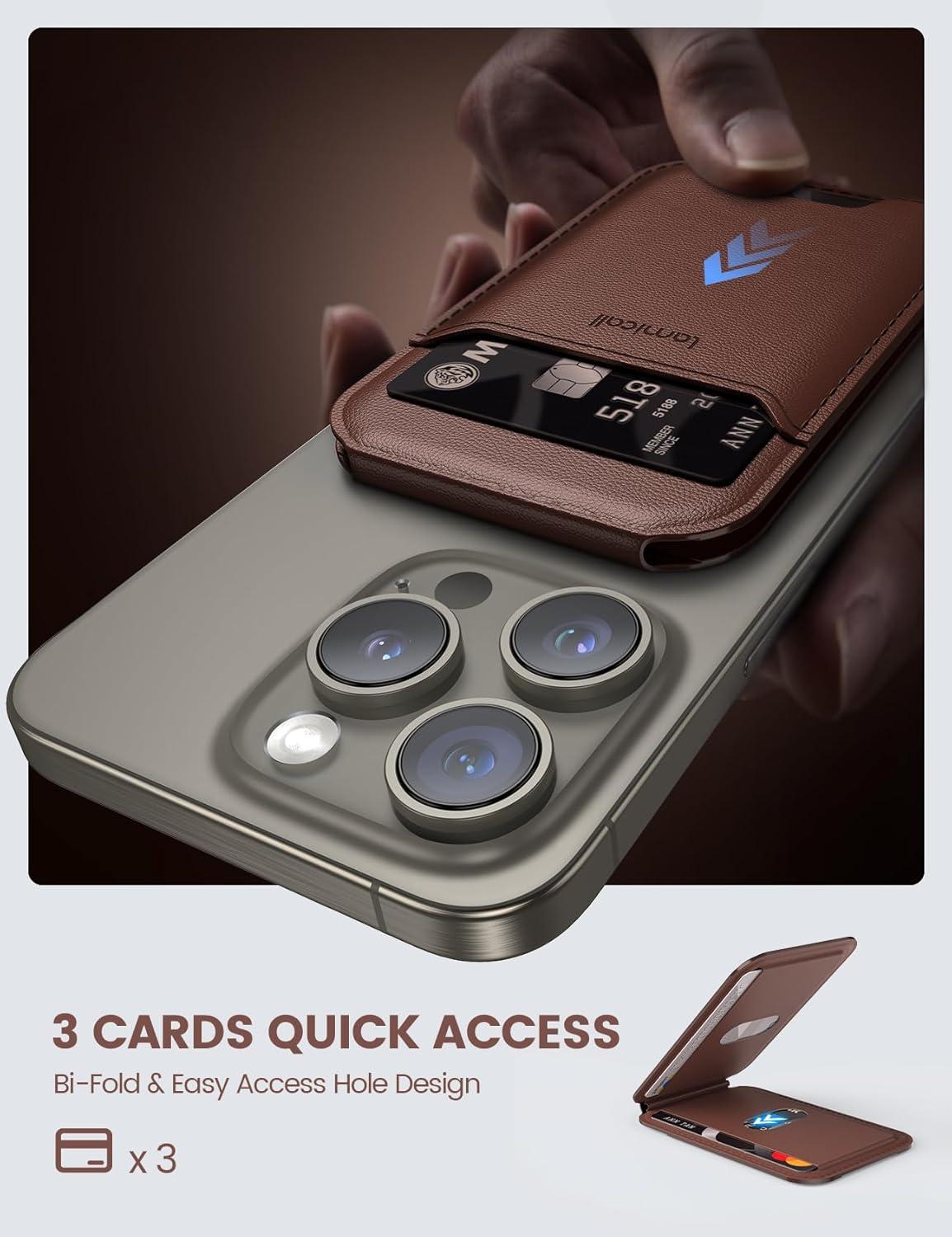 imageLamicall 23oz Light for Magsafe Wallet Stand  Slim Tight Phone 3 Cards Holder Adjustable Apple iPhone Wallet Stand 25lbs Magnetic for iPhone 16151413 Series Brown Red