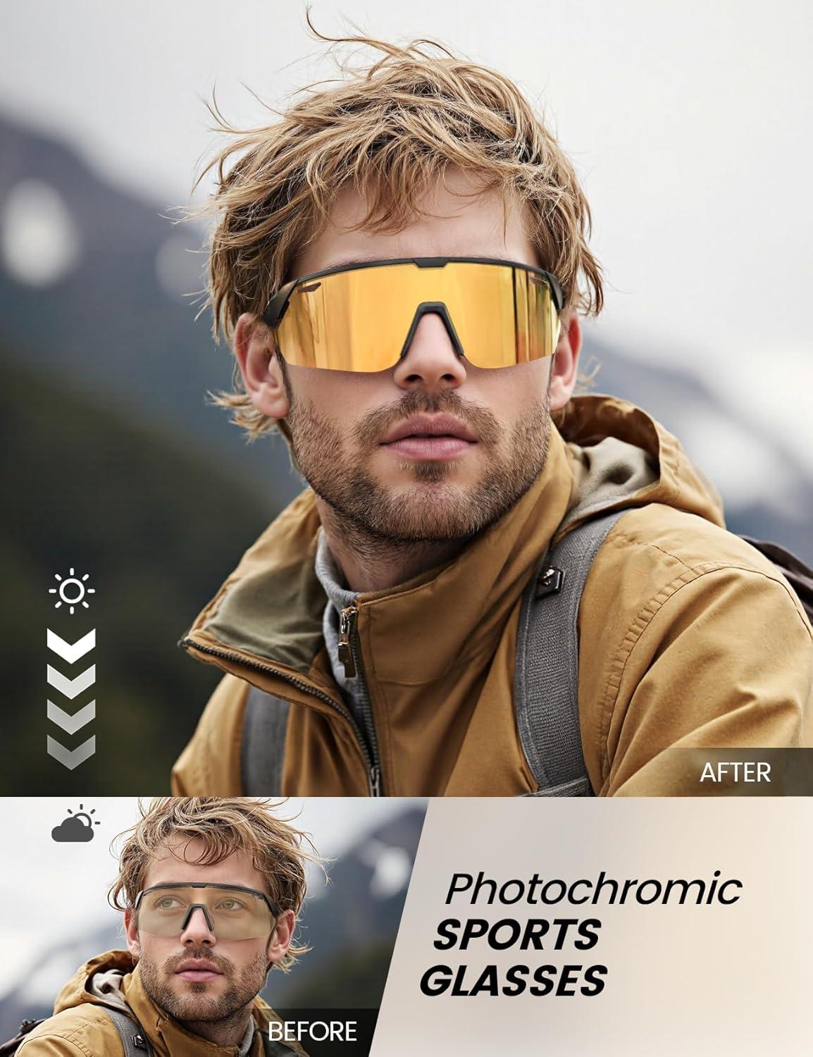imageLamicall 24g Polarized Sports Sunglasses for Men Women  UV400 Protection Sun Glasses for Running Cycling Baseball FishingBlack Framephotochromic Gold Lens