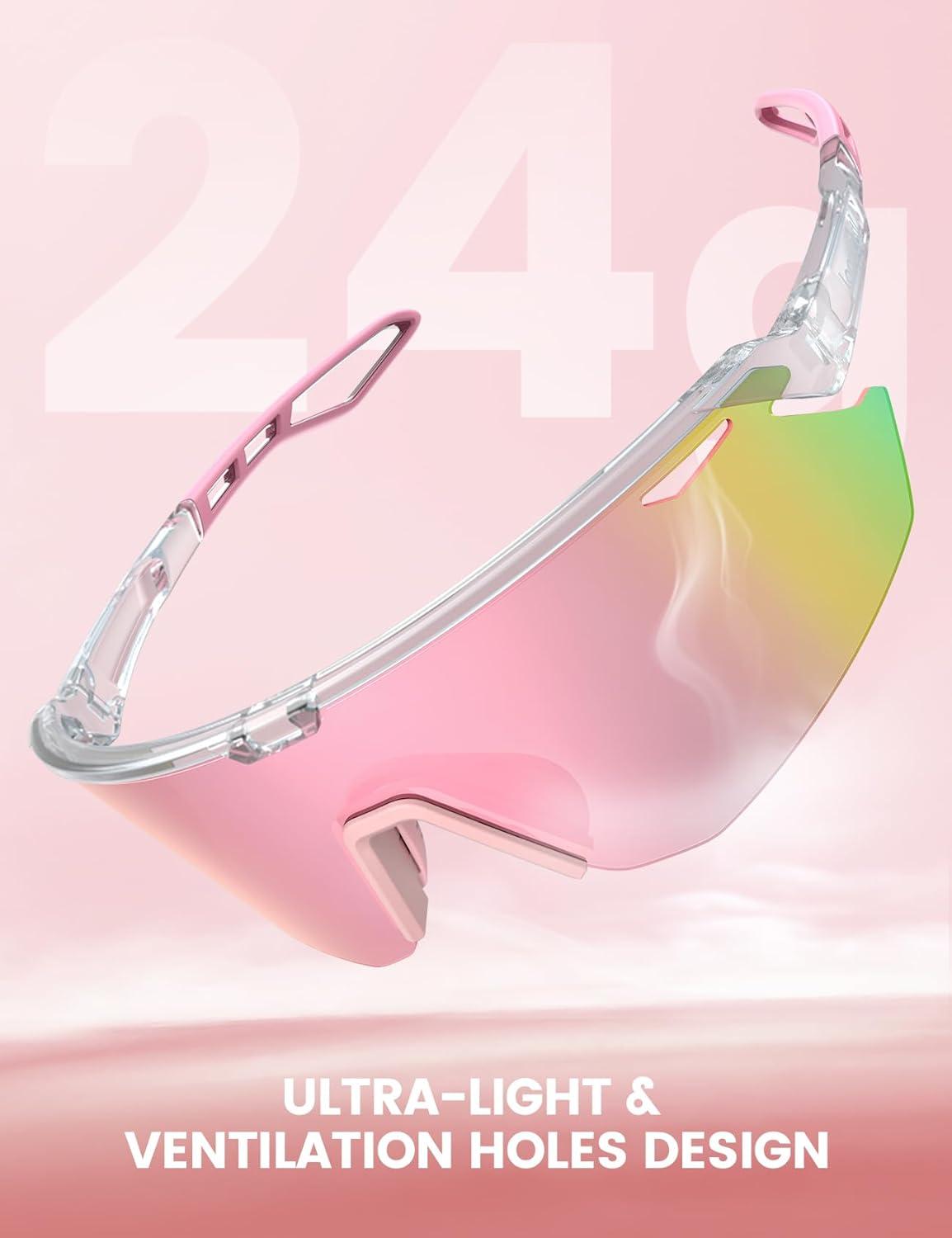 imageLamicall 24g Polarized Sports Sunglasses for Men Women  UV400 Protection Sun Glasses for Running Cycling Baseball FishingTransparent Framepink Lens