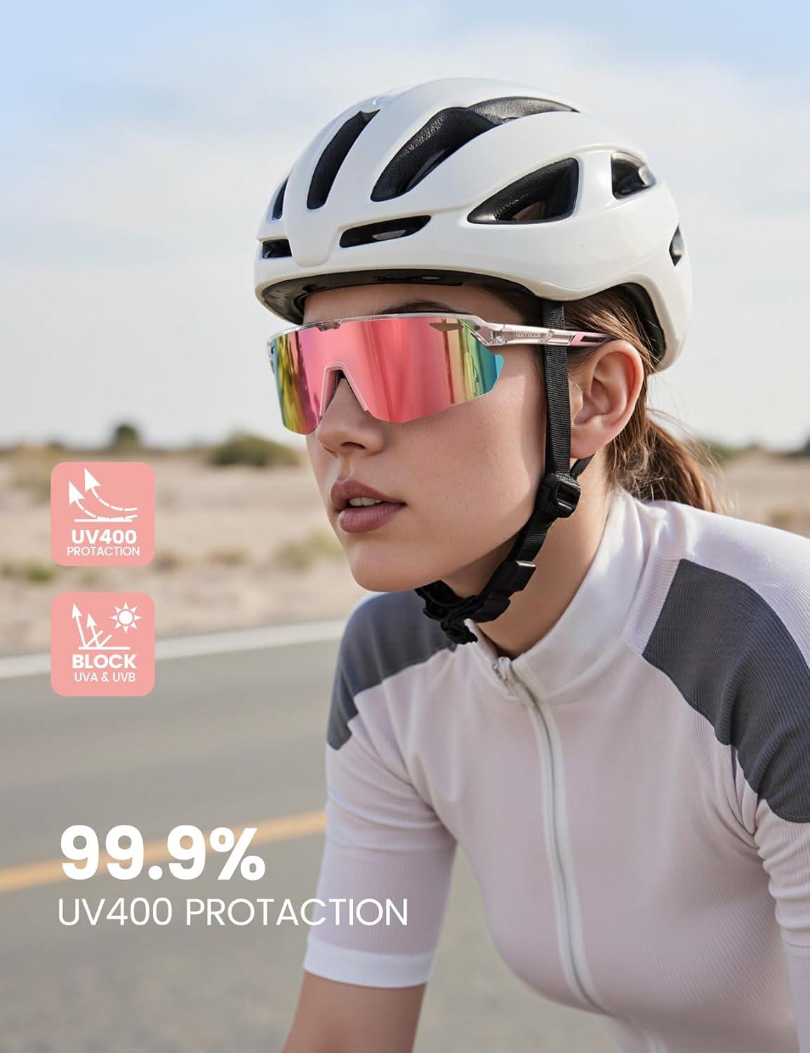 imageLamicall 24g Polarized Sports Sunglasses for Men Women  UV400 Protection Sun Glasses for Running Cycling Baseball FishingTransparent Framepink Lens