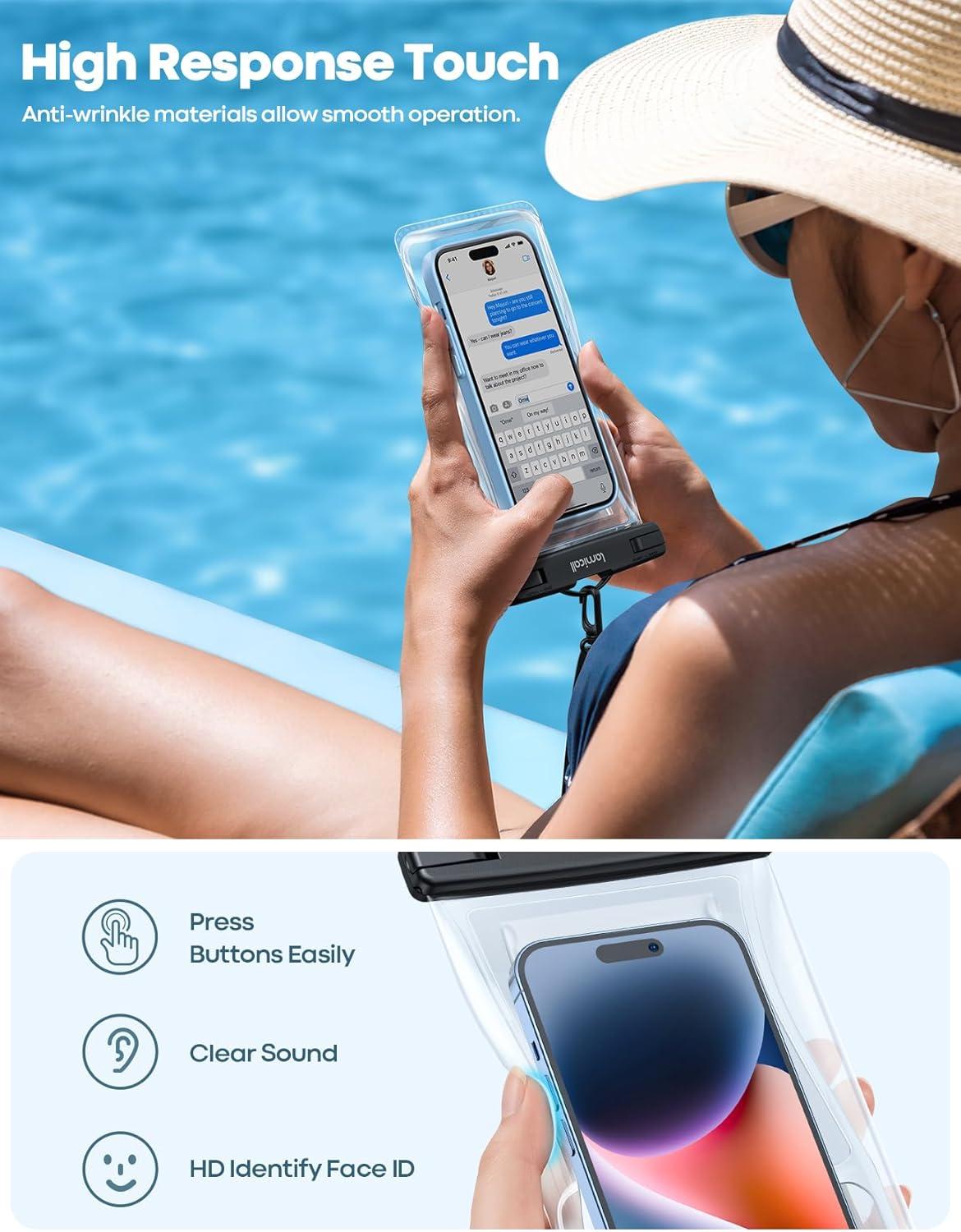 imageLamicall 2PCS Waterproof Phone Pouch Floating  88quot Soft 3D Seamless Design IPX8 Water Proof Cell Phone for Beach Dry Bag Beach Essentials for Cruise Travel Protector for 47 inches Phone