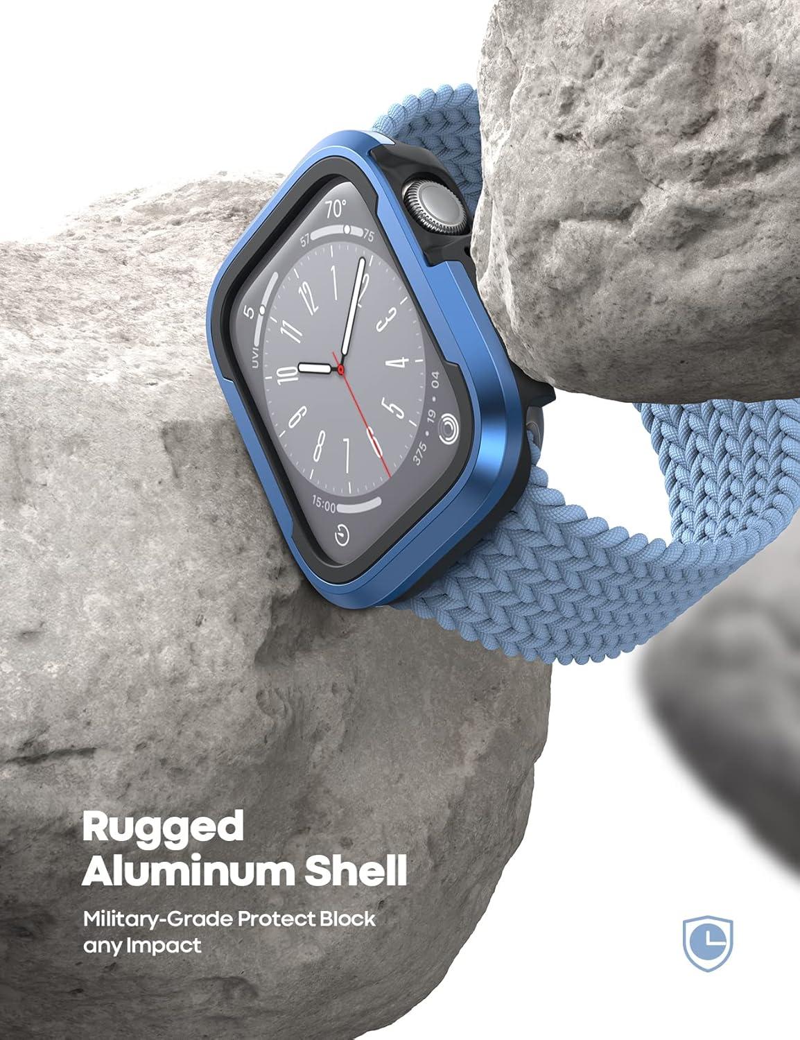 imageLamicall Aluminum Rugged Screen Protector Case Armor Designed for Apple Watch 45mm44mm Bumper Metal Watch Case Protective Armor Cover No Screen Protector Blue 9H Tempered Glass
