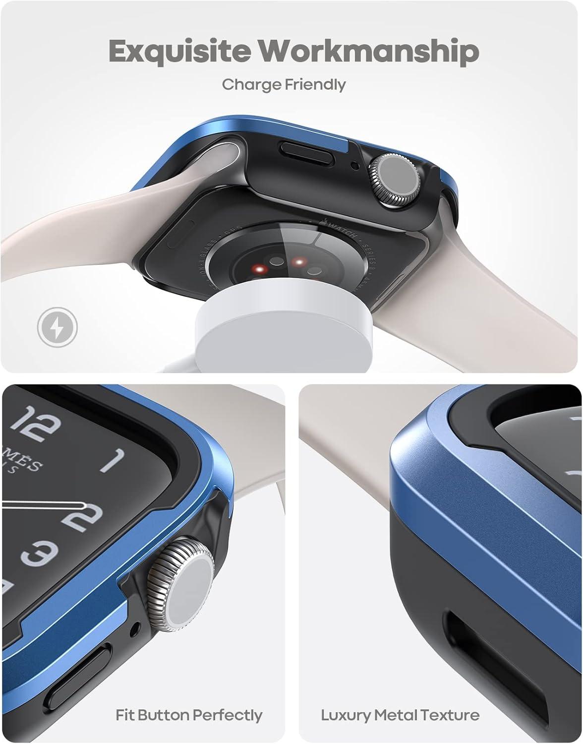 imageLamicall Aluminum Rugged Screen Protector Case Armor Designed for Apple Watch 45mm44mm Bumper Metal Watch Case Protective Armor Cover No Screen Protector Blue 9H Tempered Glass