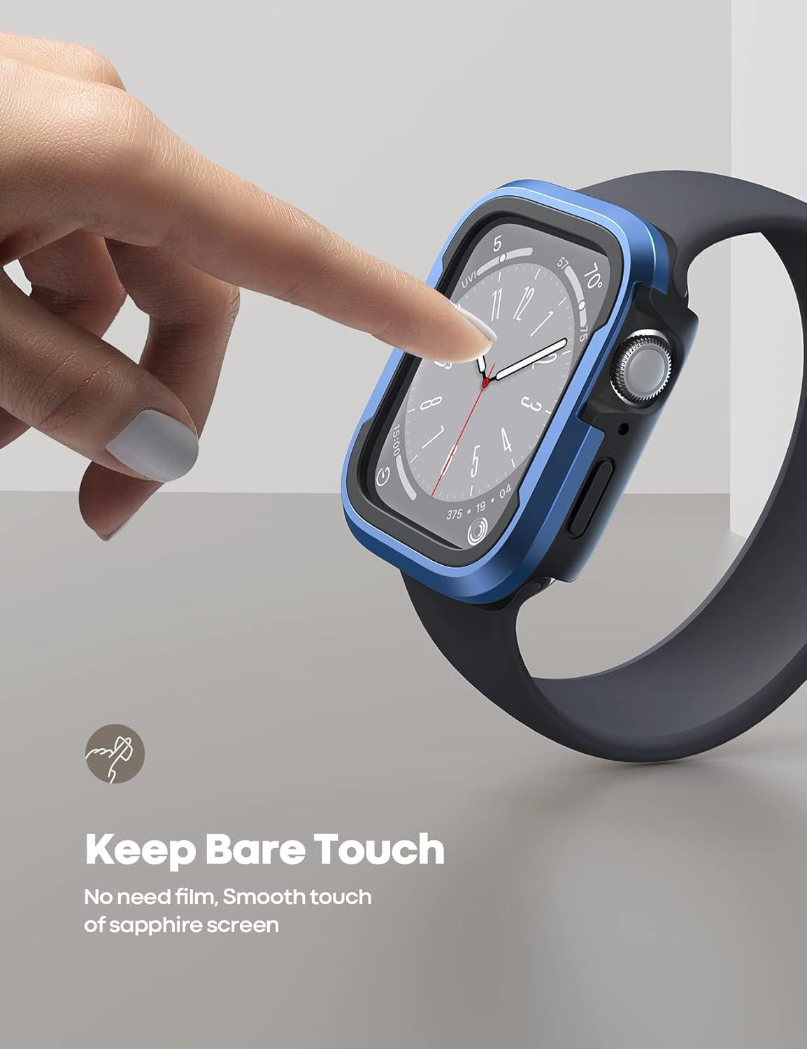 imageLamicall Aluminum Rugged Screen Protector Case Armor Designed for Apple Watch 45mm44mm Bumper Metal Watch Case Protective Armor Cover No Screen Protector Blue 9H Tempered Glass