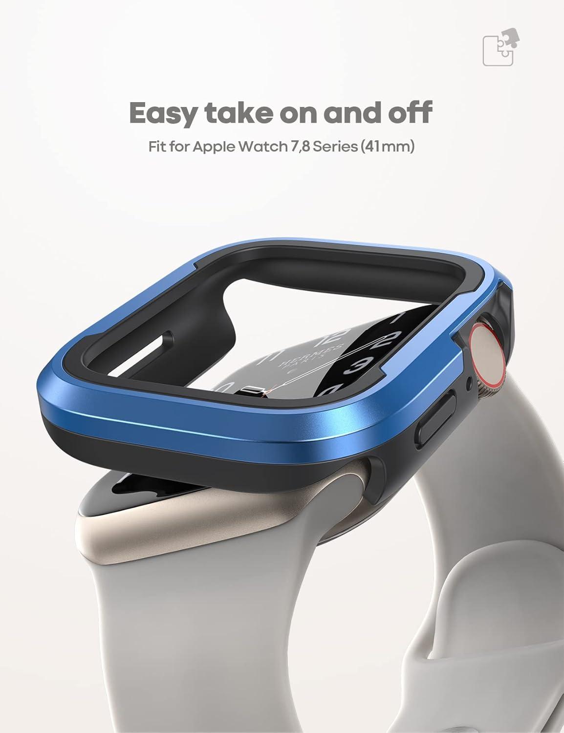 imageLamicall Aluminum Rugged Screen Protector Case Armor Designed for Apple Watch 45mm44mm Bumper Metal Watch Case Protective Armor Cover No Screen Protector Blue 9H Tempered Glass
