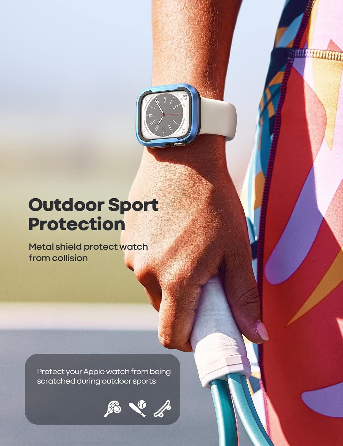 imageLamicall Aluminum Rugged Screen Protector Case Armor Designed for Apple Watch 45mm44mm Bumper Metal Watch Case Protective Armor Cover No Screen Protector Blue 9H Tempered Glass
