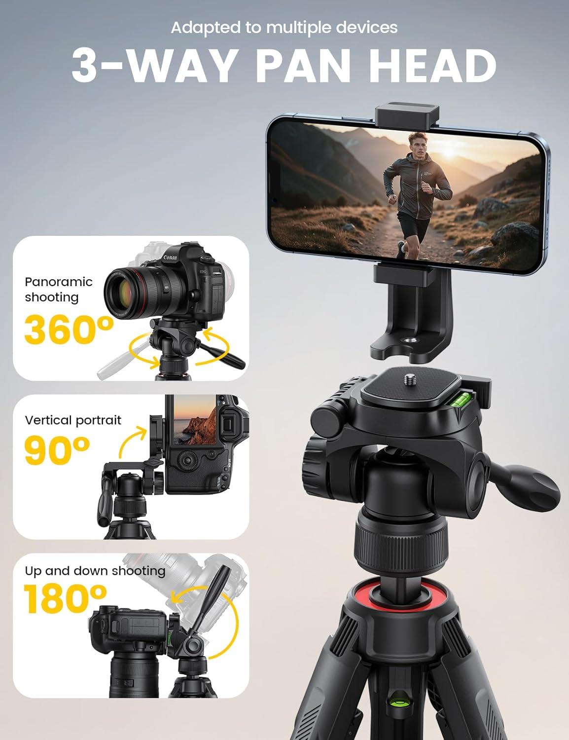 imageLamicall Camera Tripod  176LBS Max Load Tripod for Camera with Rapid Leg Deployment Phone Tripods for Video Recording Photo Vlog 67quot Camera Stand with Phone Holder ampamp Carry Bag for DSLR iPhone GoProBlack