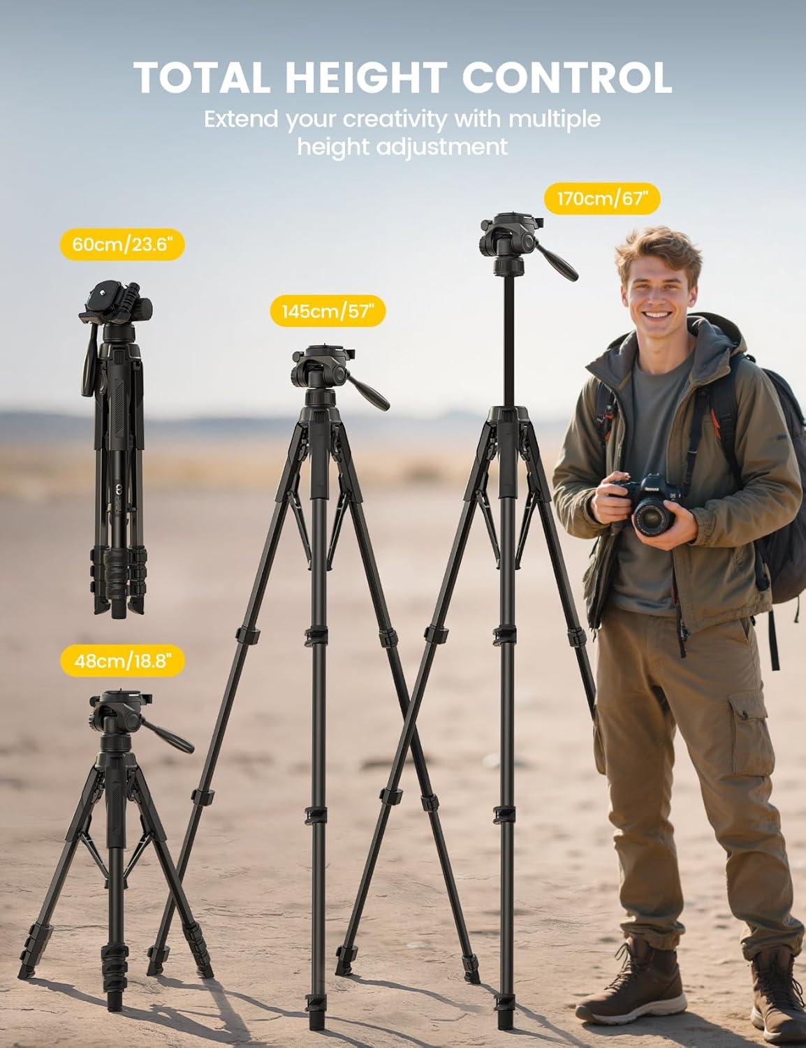 imageLamicall Camera Tripod  176LBS Max Load Tripod for Camera with Rapid Leg Deployment Phone Tripods for Video Recording Photo Vlog 67quot Camera Stand with Phone Holder ampamp Carry Bag for DSLR iPhone GoProBlack