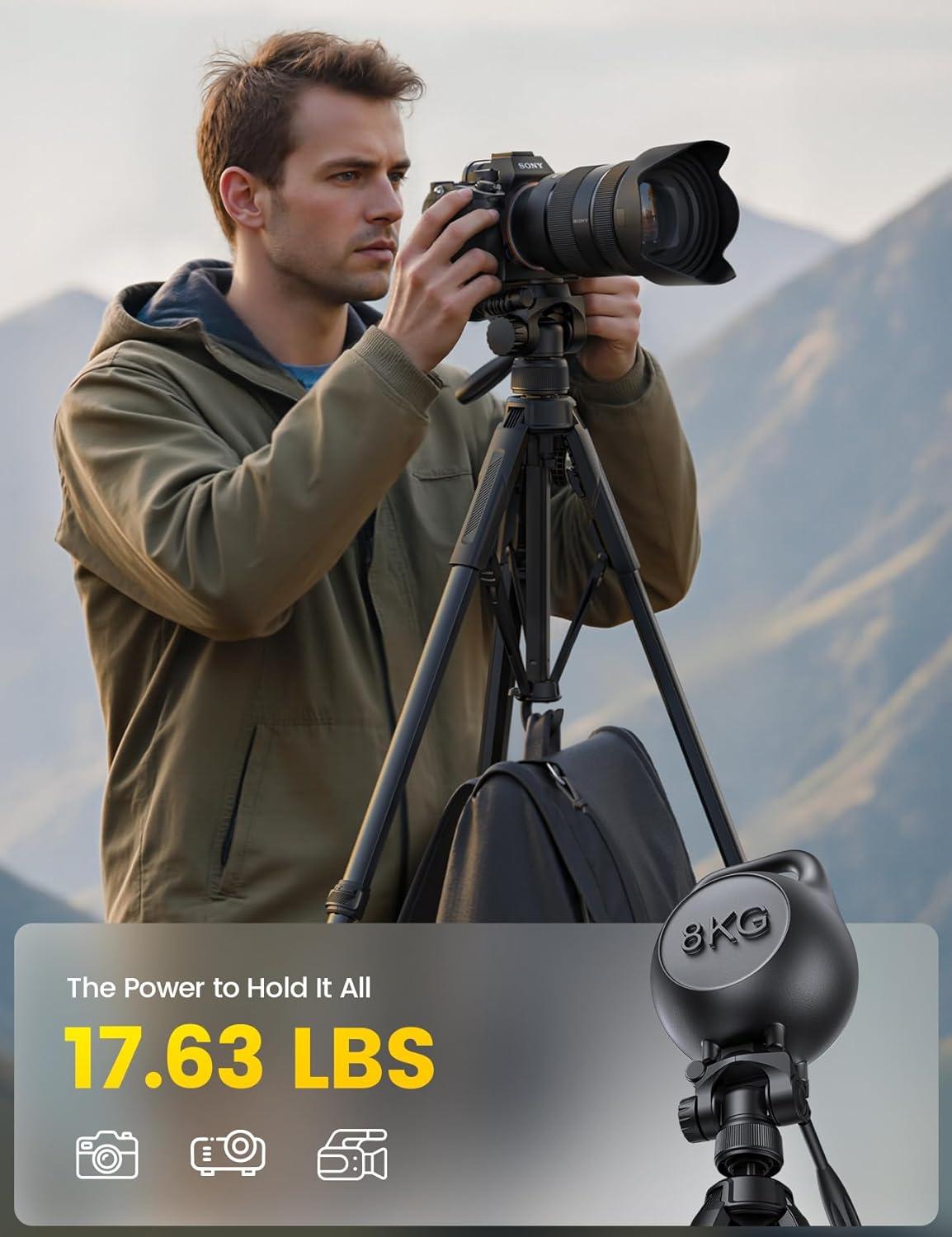 imageLamicall Camera Tripod  176LBS Max Load Tripod for Camera with Rapid Leg Deployment Phone Tripods for Video Recording Photo Vlog 67quot Camera Stand with Phone Holder ampamp Carry Bag for DSLR iPhone GoProBlack
