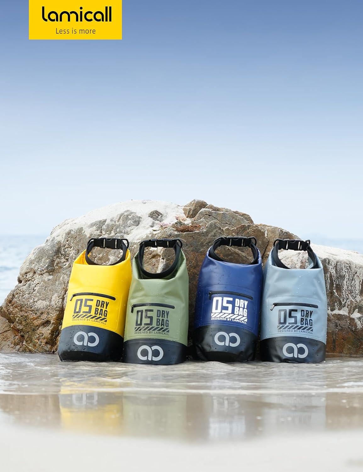 imageLamicall Dry Bag Waterproof Backpack  Zippered Pocket 5L10L20L30L40L Roll Top Waterproof Bag with Water Proof Phone Pouch Floatable Drybag for Swimming Boating Kayaking Camping BeachLemon Yellow