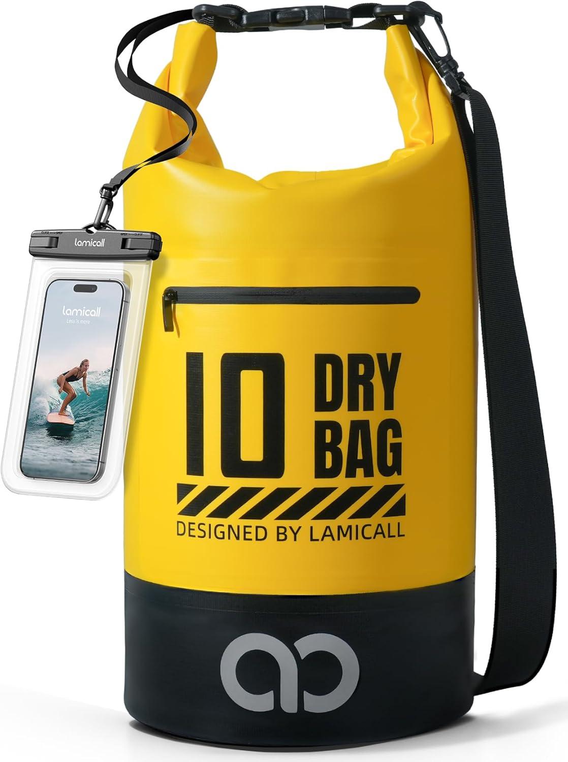 imageLamicall Dry Bag Waterproof Backpack  Zippered Pocket 5L10L20L30L40L Roll Top Waterproof Bag with Water Proof Phone Pouch Floatable Drybag for Swimming Boating Kayaking Camping BeachLemon Yellow