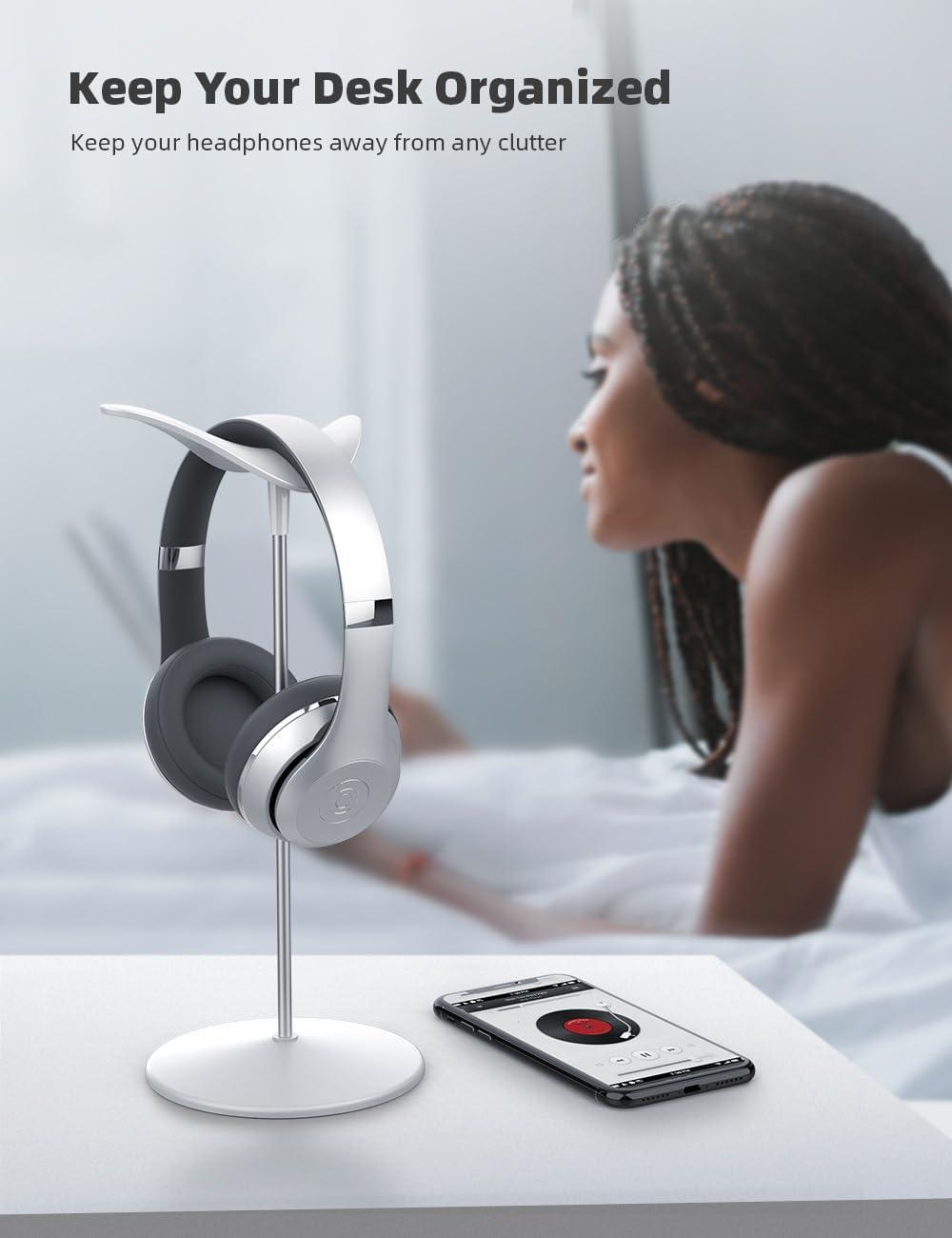 imageLamicall Headphone Stand Desktop Headset Holder  Desk Earphone Stand for All Headsets Such as Airpods Max HyperX Gaming Headphones BeatsSennheiser Music Headphones  BlackWhite