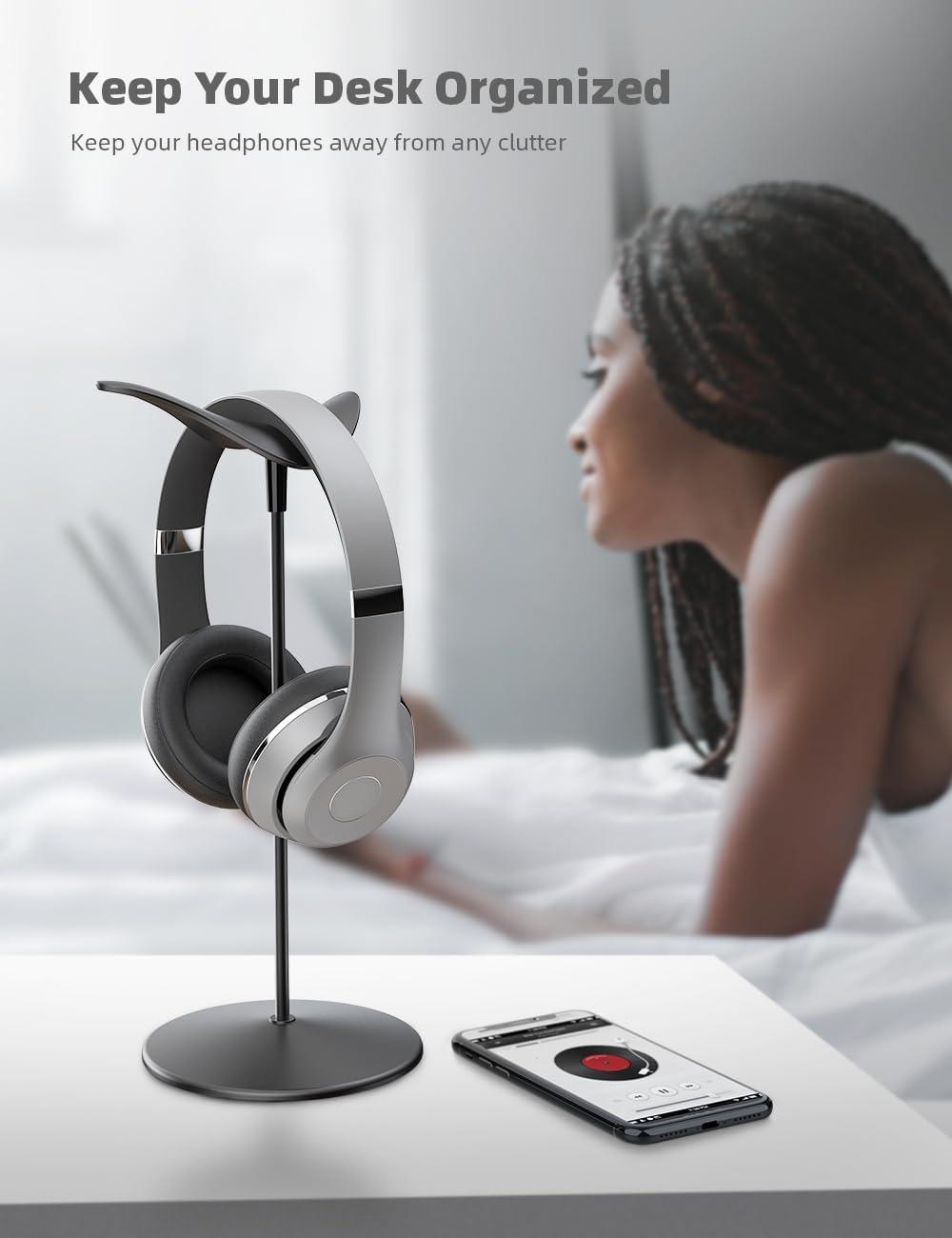 imageLamicall Headphone Stand Desktop Headset Holder  Desk Earphone Stand for All Headsets Such as Airpods Max HyperX Gaming Headphones BeatsSennheiser Music Headphones  BlackBlack
