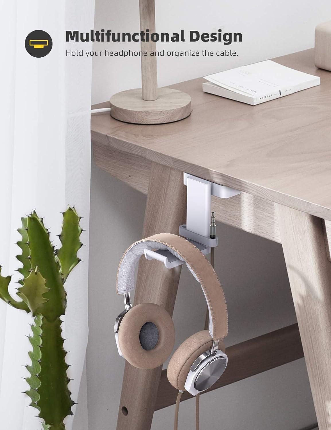 imageLamicall Headphone Stand Headset Hanger  360 Degree Rotation Earphone Hook Holder Mount Table Headphone Stand with Cable Organizer Gaming Headset Clamp for HyperX Razer Sony Sennheiser  BlackWhite