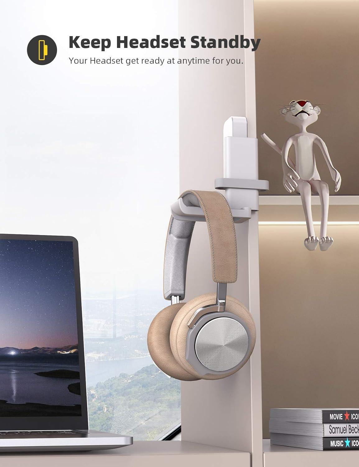 imageLamicall Headphone Stand Headset Hanger  360 Degree Rotation Earphone Hook Holder Mount Table Headphone Stand with Cable Organizer Gaming Headset Clamp for HyperX Razer Sony Sennheiser  BlackWhite