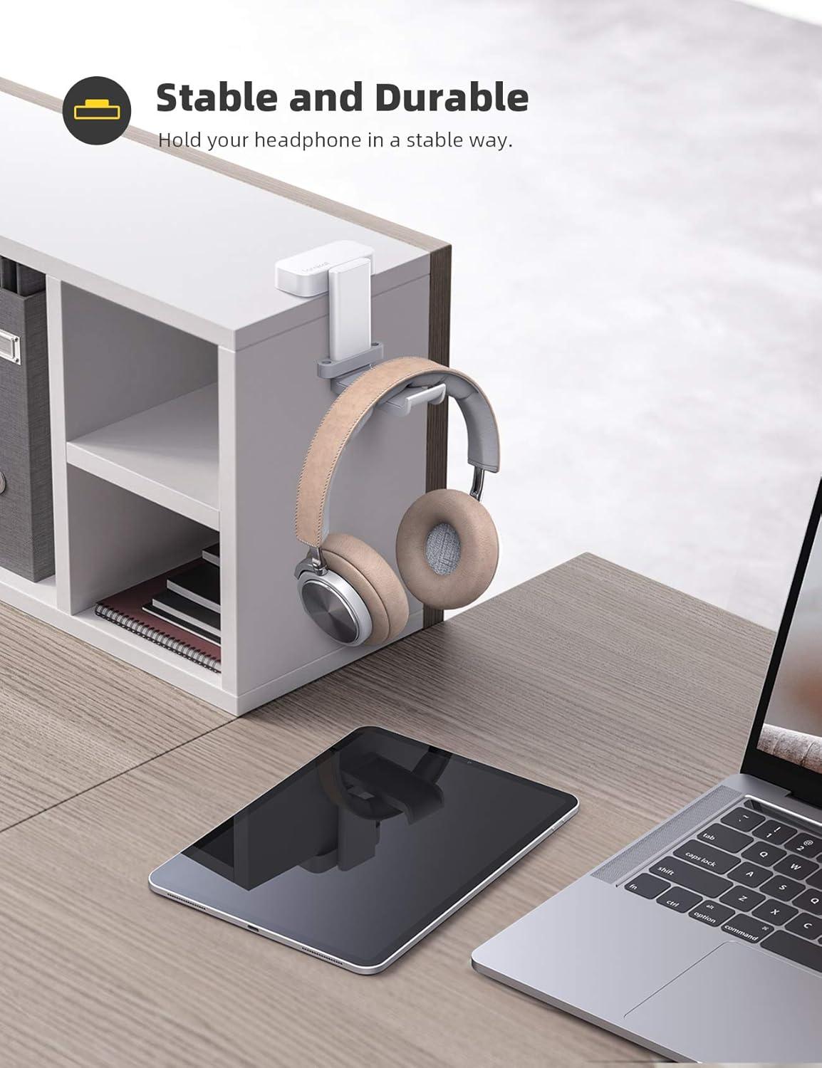 imageLamicall Headphone Stand Headset Hanger  360 Degree Rotation Earphone Hook Holder Mount Table Headphone Stand with Cable Organizer Gaming Headset Clamp for HyperX Razer Sony Sennheiser  BlackWhite