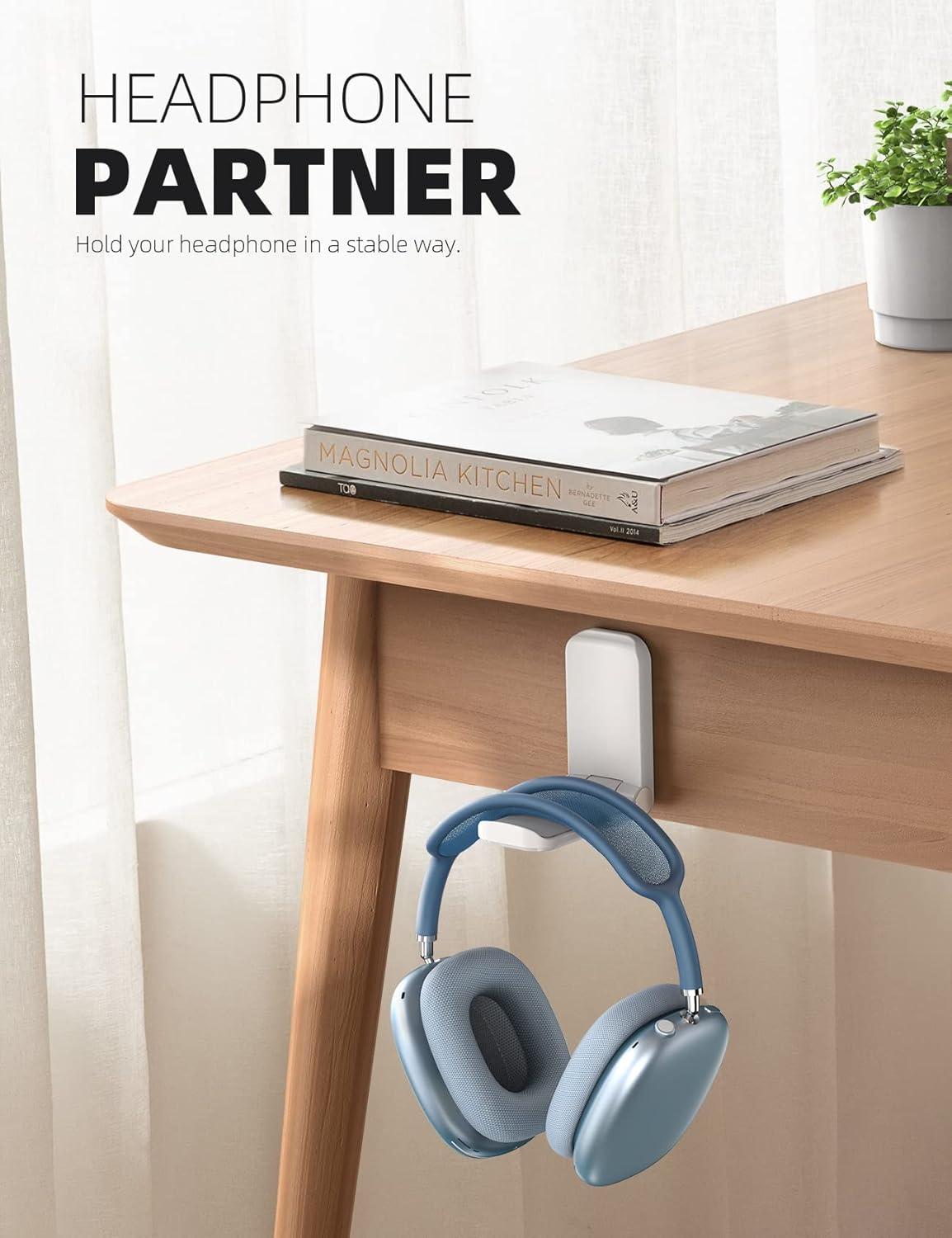 imageLamicall Headphone Stand Sticky Headset Hanger  Adhesive Headphone Holder Hook Mount Headset Stand Holder Clip Under Desk Earphone Clamp for Airpods Max HyperX Sennheiser BlackWhite  Two Pack