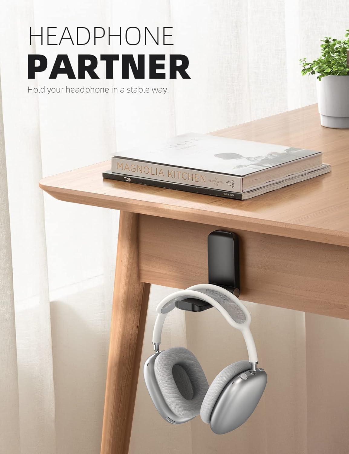 imageLamicall Headphone Stand Sticky Headset Hanger  Adhesive Headphone Holder Hook Mount Headset Stand Holder Clip Under Desk Earphone Clamp for Airpods Max HyperX Sennheiser BlackBlack  Two Pack