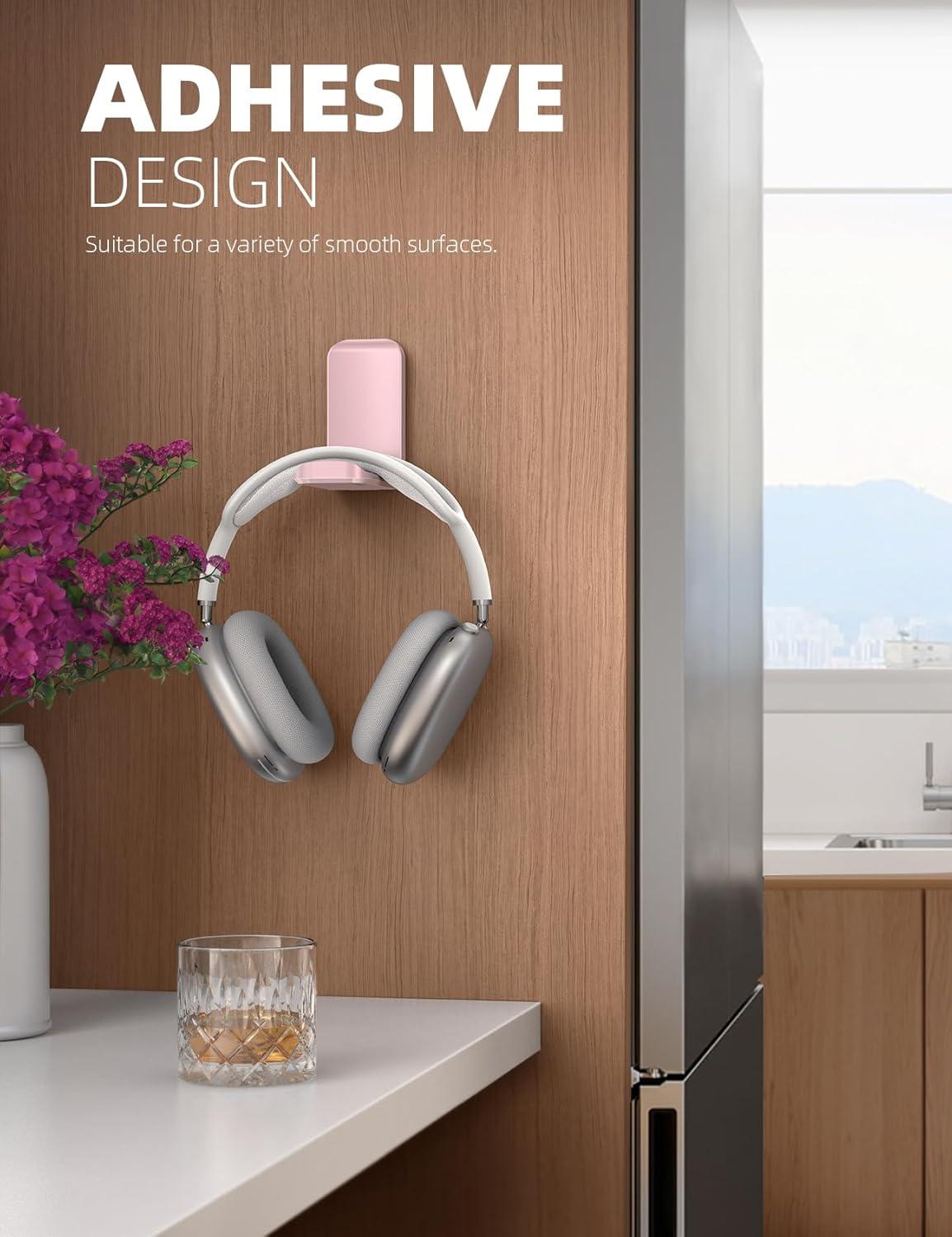 imageLamicall Headphone Stand Sticky Headset Hanger  Adhesive Headphone Holder Hook Mount Headset Stand Holder Clip Under Desk Earphone Clamp for Airpods Max HyperX Sennheiser BlackPink  One Pack
