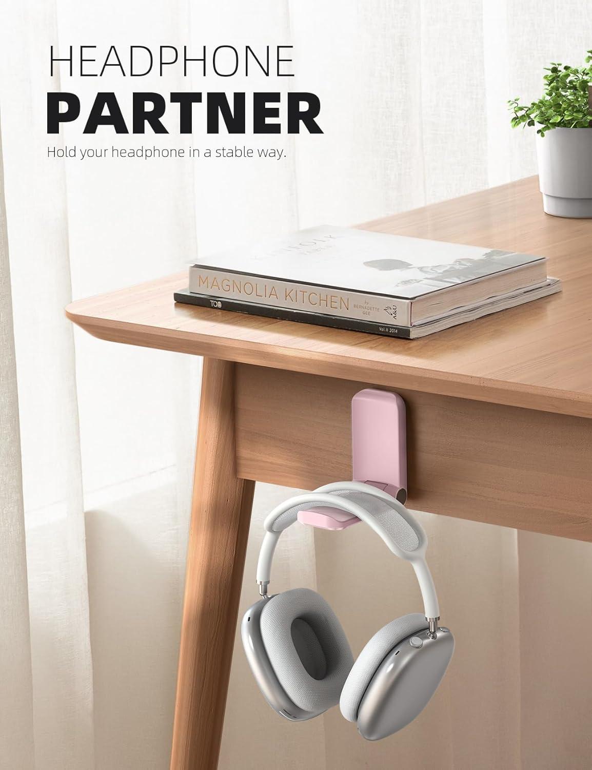 imageLamicall Headphone Stand Sticky Headset Hanger  Adhesive Headphone Holder Hook Mount Headset Stand Holder Clip Under Desk Earphone Clamp for Airpods Max HyperX Sennheiser BlackPink  Two Pack