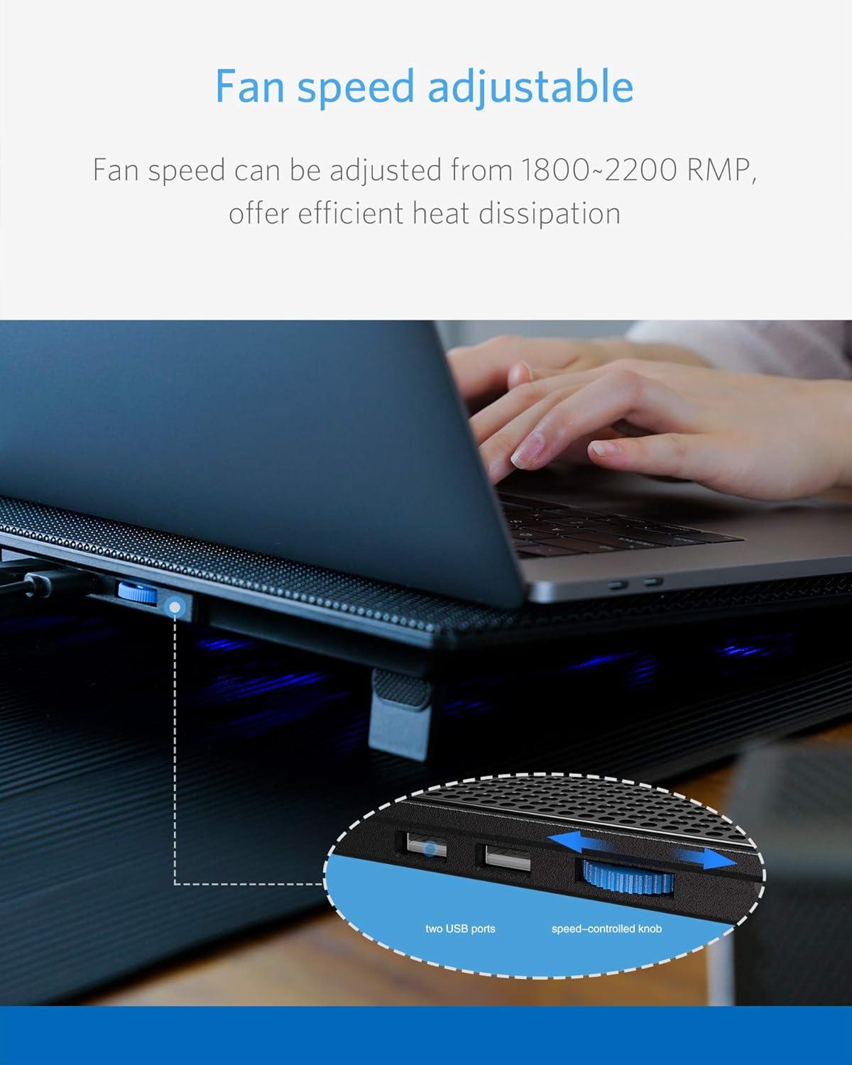 imageLamicall Laptop Cooling Pad Laptop Cooler  Portable Slim Laptop Cooling Stand Holder Riser with 5 Fans Compatible with MacBook Air Pro Dell XPS HP Alienware Laptop Notebooks Up to 156 Inch