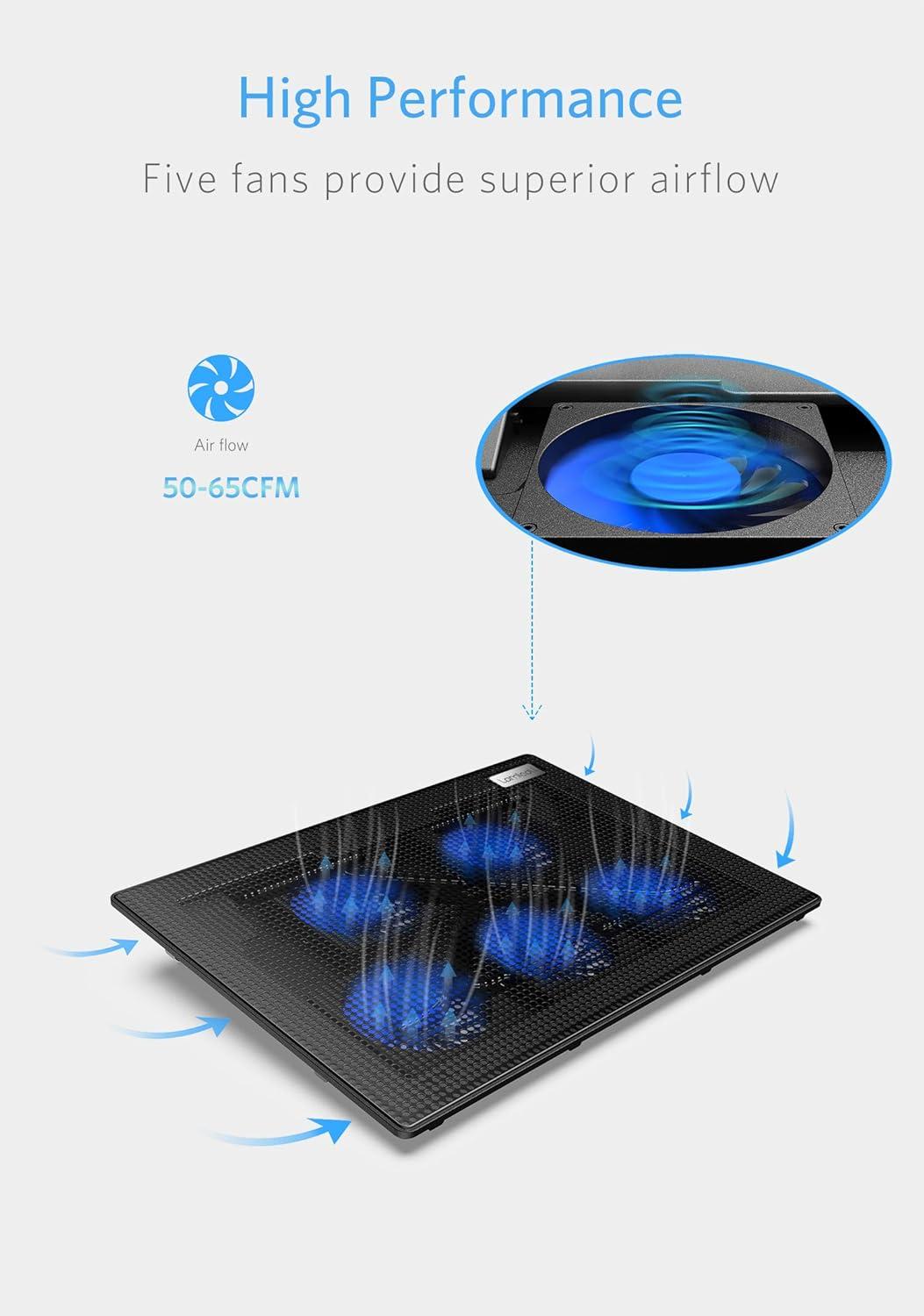 imageLamicall Laptop Cooling Pad Laptop Cooler  Portable Slim Laptop Cooling Stand Holder Riser with 5 Fans Compatible with MacBook Air Pro Dell XPS HP Alienware Laptop Notebooks Up to 156 Inch