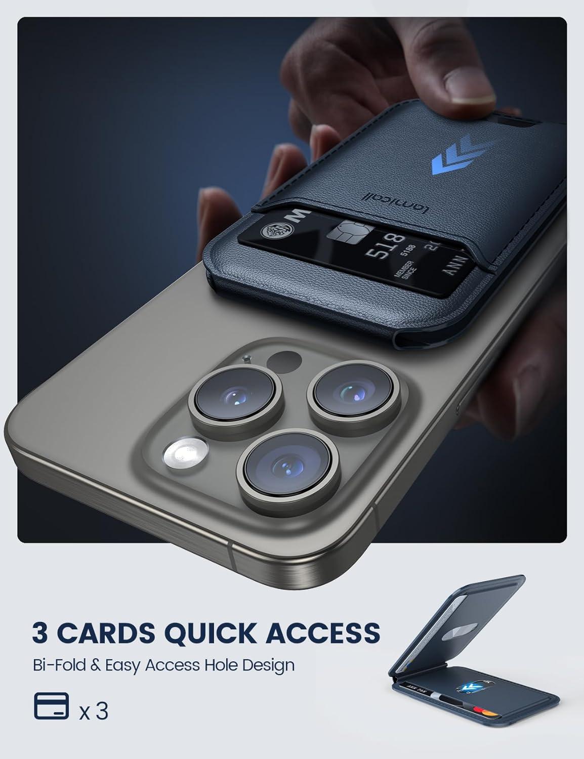 imageLamicall Lightweight for Magsafe Wallet Stand  Slim Magnetic Phone Card Holder Adjustable Leather Phone Wallet Stand Magnetic for iPhone 1615141312 Series Not for Mini Mag Safe AccessoriesDark Blue