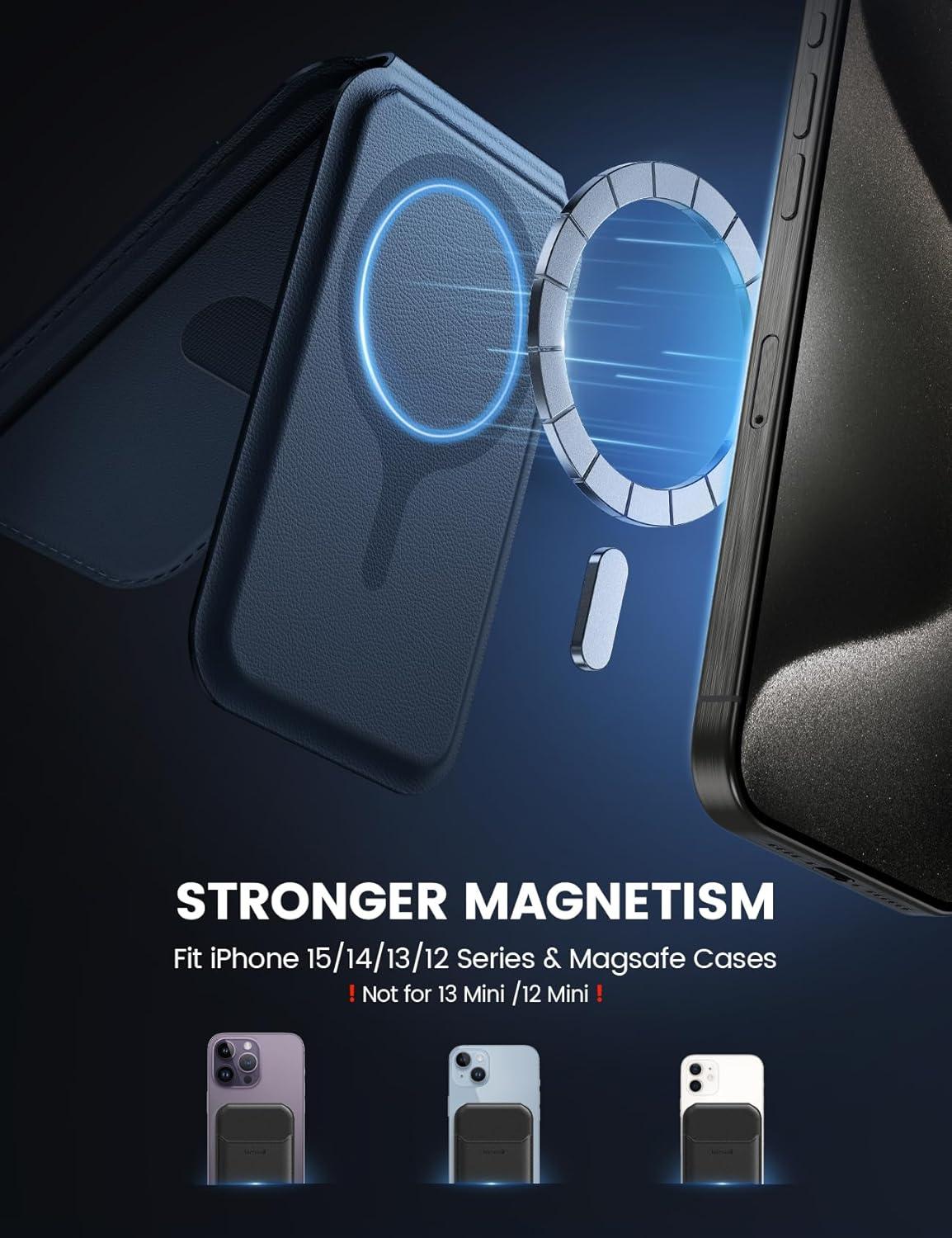 imageLamicall Lightweight for Magsafe Wallet Stand  Slim Magnetic Phone Card Holder Adjustable Leather Phone Wallet Stand Magnetic for iPhone 1615141312 Series Not for Mini Mag Safe AccessoriesDark Blue