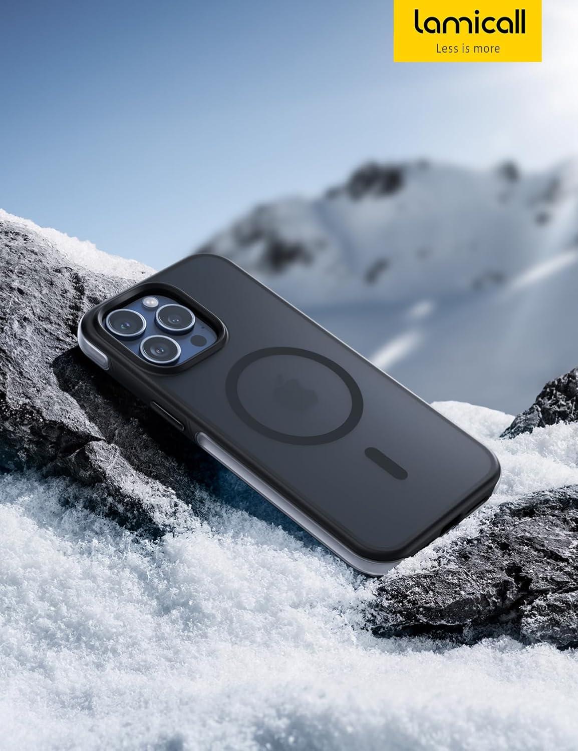 imageLamicall Magnetic Phone Case for MagSafe  18 FT MilGrade Drop Protection Shockproof Case with Air Bumpers Metal Buttons for iPhone 15 Pro Max Black Titanium15 Pro Max 67