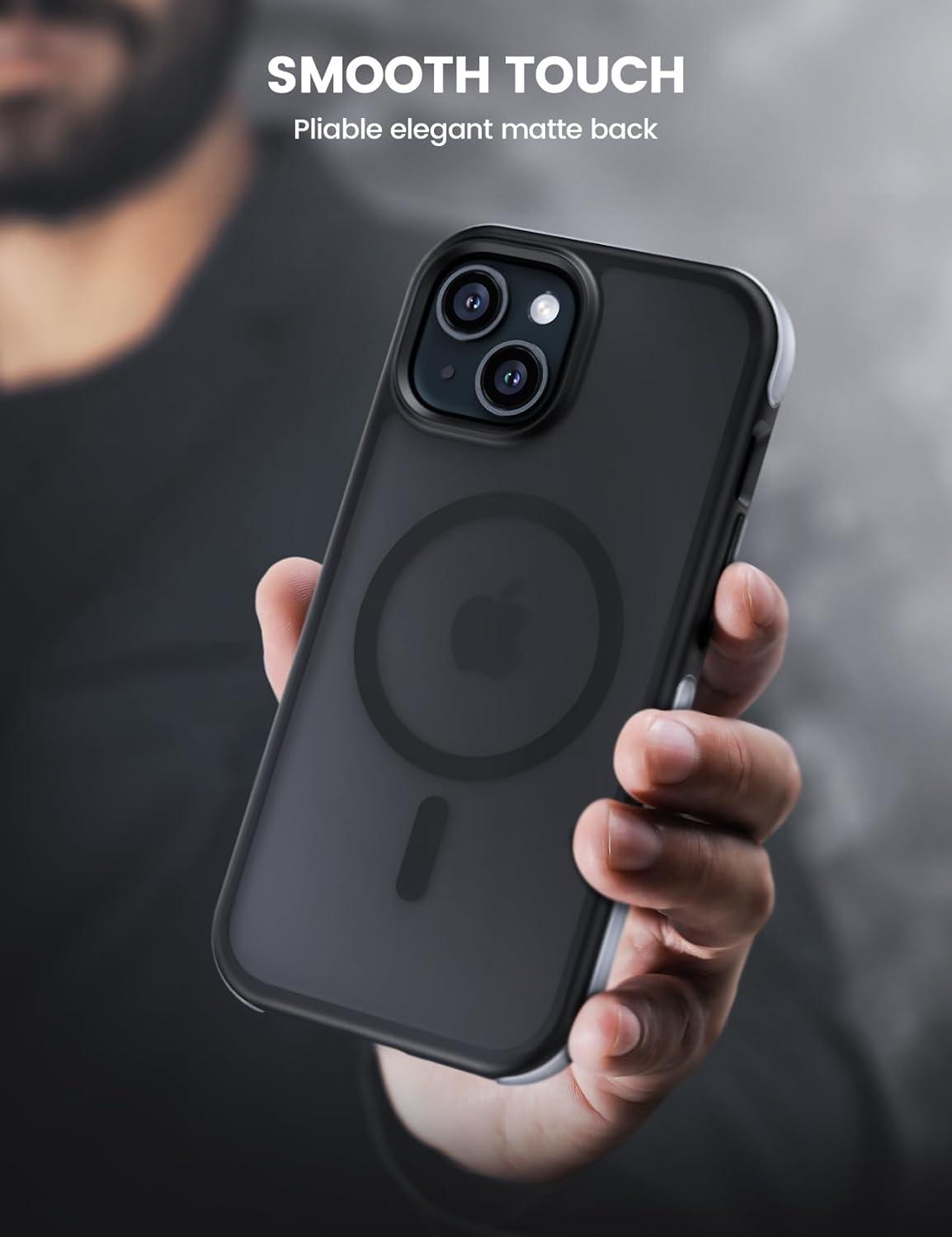 imageLamicall Magnetic Phone Case for MagSafe  18 FT MilGrade Drop Protection Shockproof Case with Air Bumpers Metal Buttons for iPhone 15 Pro Max Black Titanium15 61