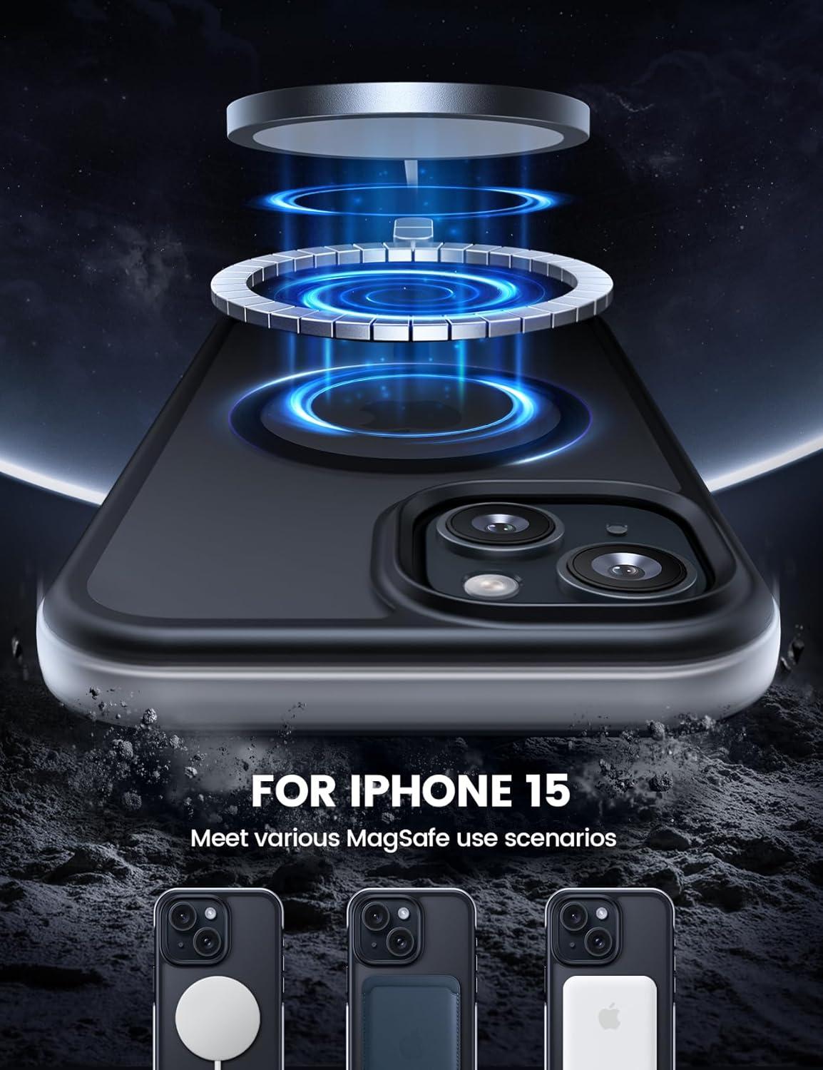imageLamicall Magnetic Phone Case for MagSafe  18 FT MilGrade Drop Protection Shockproof Case with Air Bumpers Metal Buttons for iPhone 15 Pro Max Black Titanium15 61
