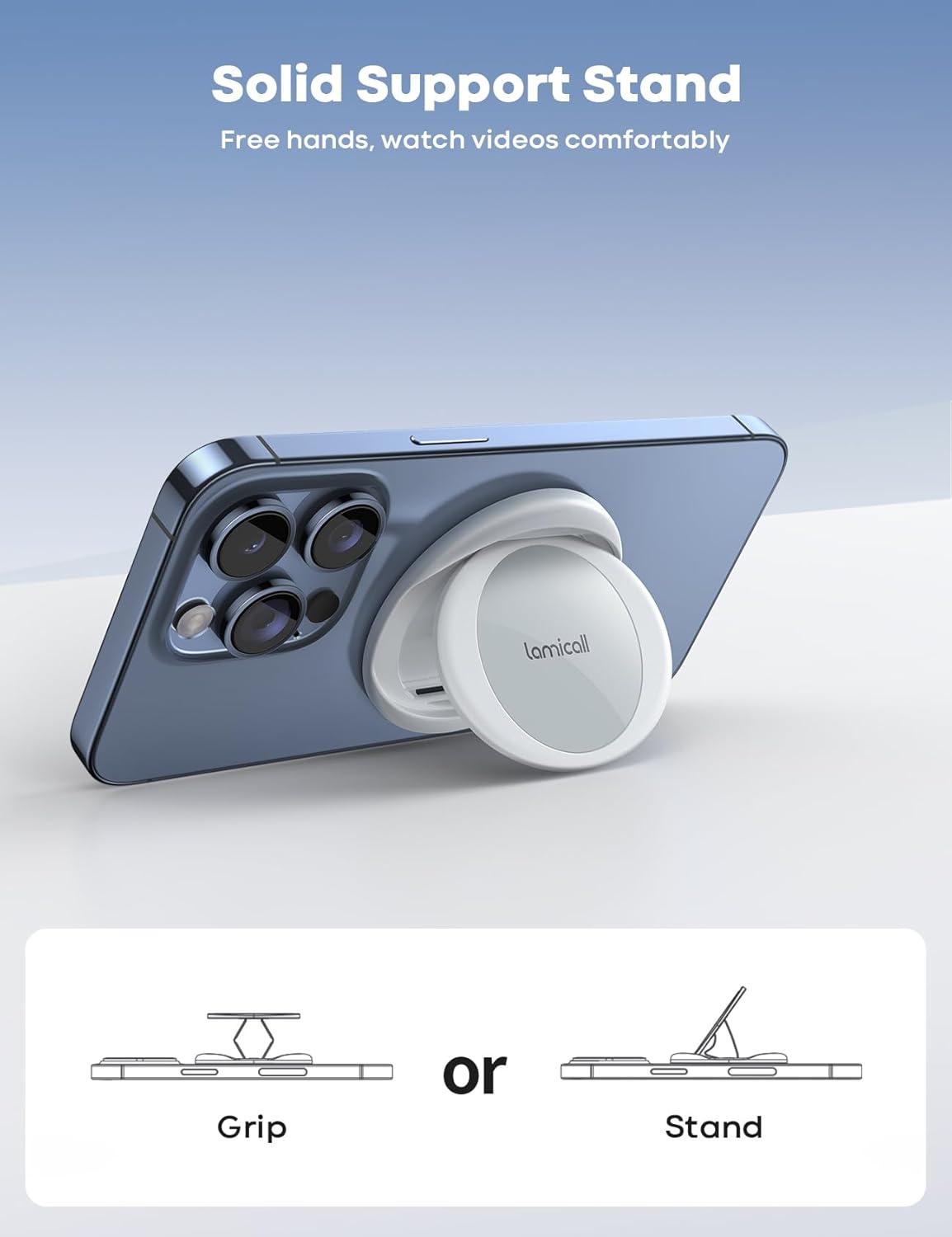 imageLamicall Magnetic Phone Grip Holder for MagSafe 078quot Popup Soft Strap  Finger Grip Cell Phone Faux Leather Loop Stand Magnet Ring Holder for iPhone Snow White