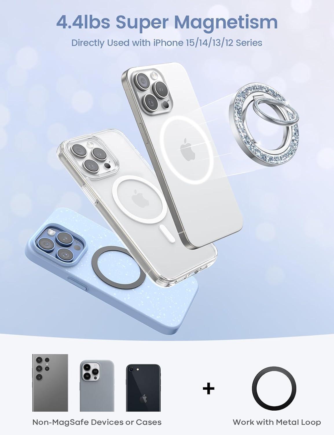 imageLamicall Magnetic Phone Ring for MagSafe Grip  2025 Super Magnet Stylish Twinkle Ring Holder Stand with Upgrade Gear Hinge Mag Safe Accessory for iPhone 16 15 14 13 Pro Max Plus Glitter SilverPretty Silver