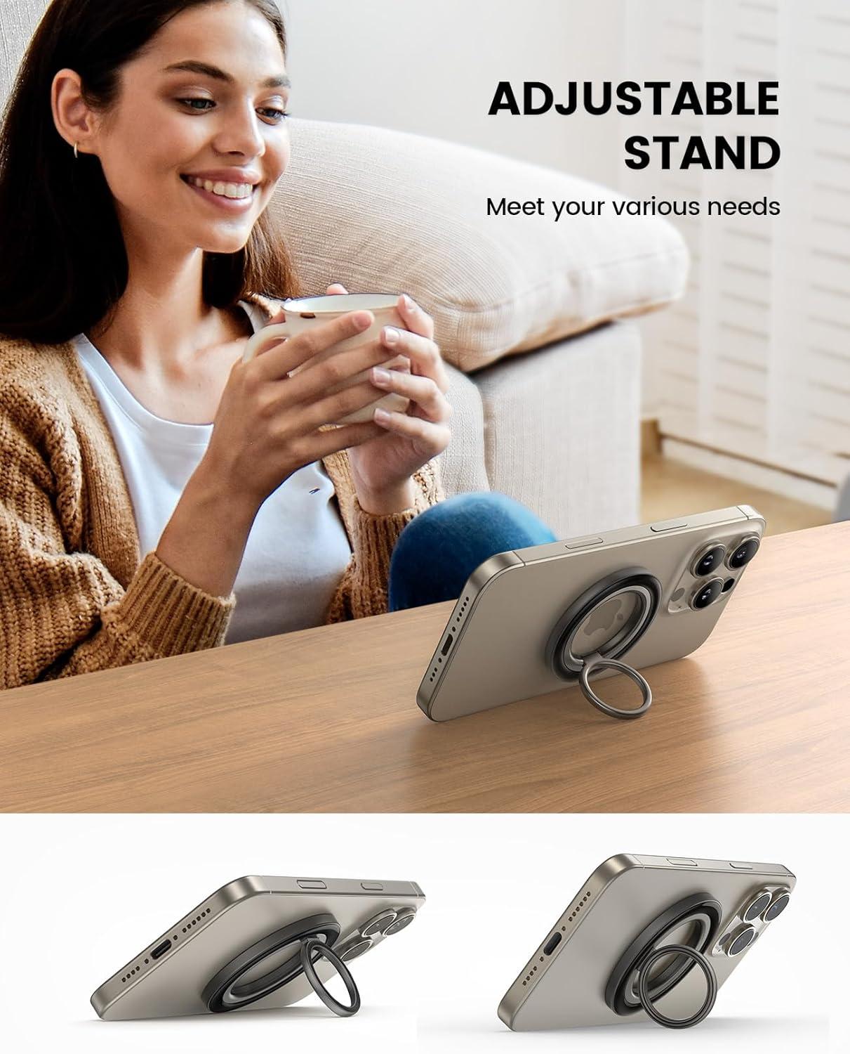 imageLamicall Magnetic Phone Ring for MagSafe Grip  2025 Super Magnet Stylish Twinkle Ring Holder Stand with Upgrade Gear Hinge Mag Safe Accessory for iPhone 16 15 14 13 Pro Max Plus Glitter SilverCrystal Black