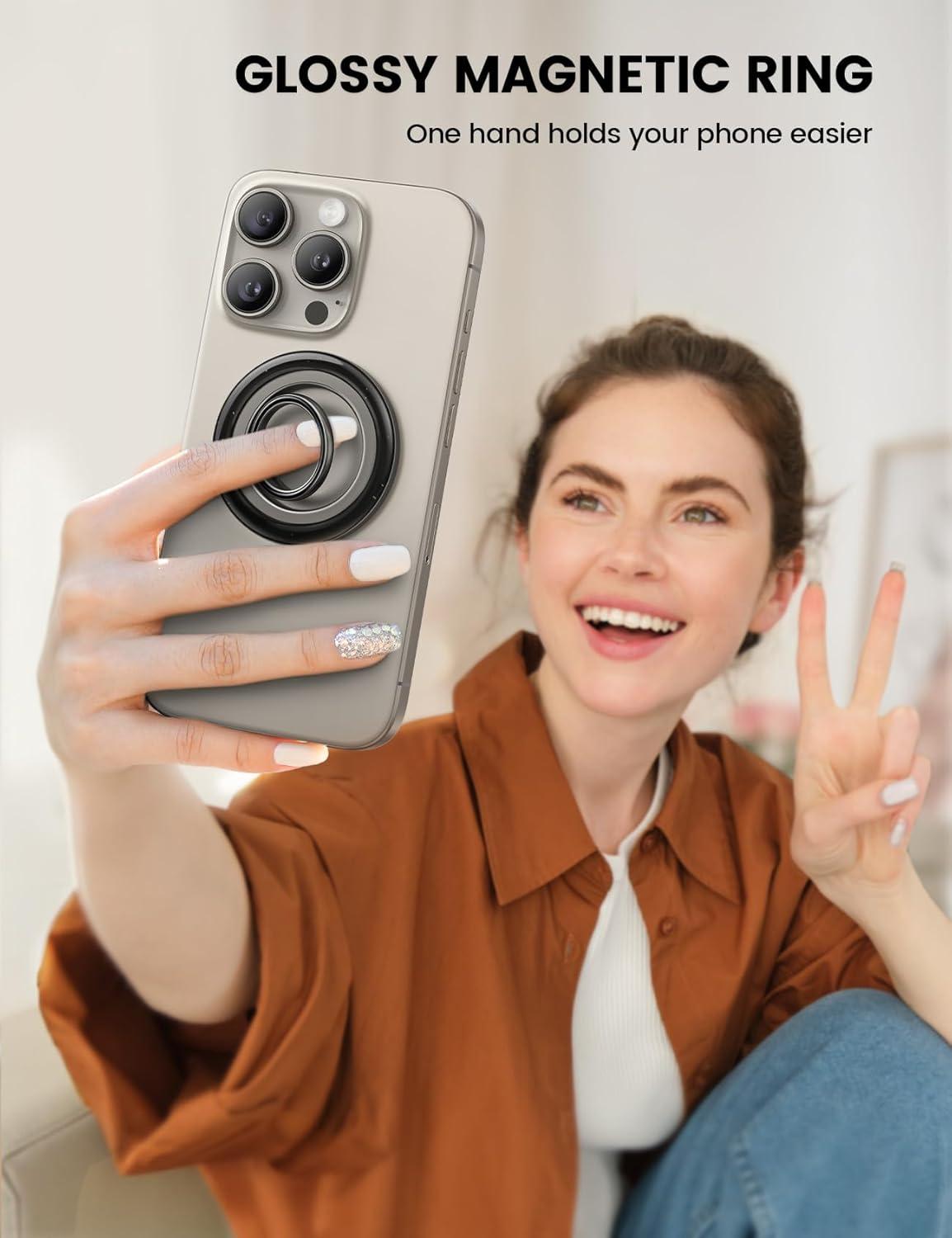 imageLamicall Magnetic Phone Ring for MagSafe Grip  2025 Super Magnet Stylish Twinkle Ring Holder Stand with Upgrade Gear Hinge Mag Safe Accessory for iPhone 16 15 14 13 Pro Max Plus Glitter SilverMidnight Black