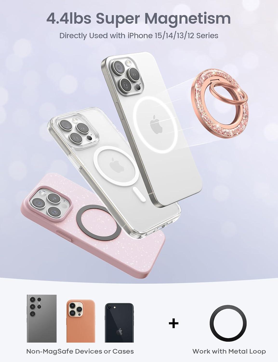 imageLamicall Magnetic Phone Ring for MagSafe Grip  2025 Super Magnet Stylish Twinkle Ring Holder Stand with Upgrade Gear Hinge Mag Safe Accessory for iPhone 16 15 14 13 Pro Max Plus Glitter SilverRose Gold