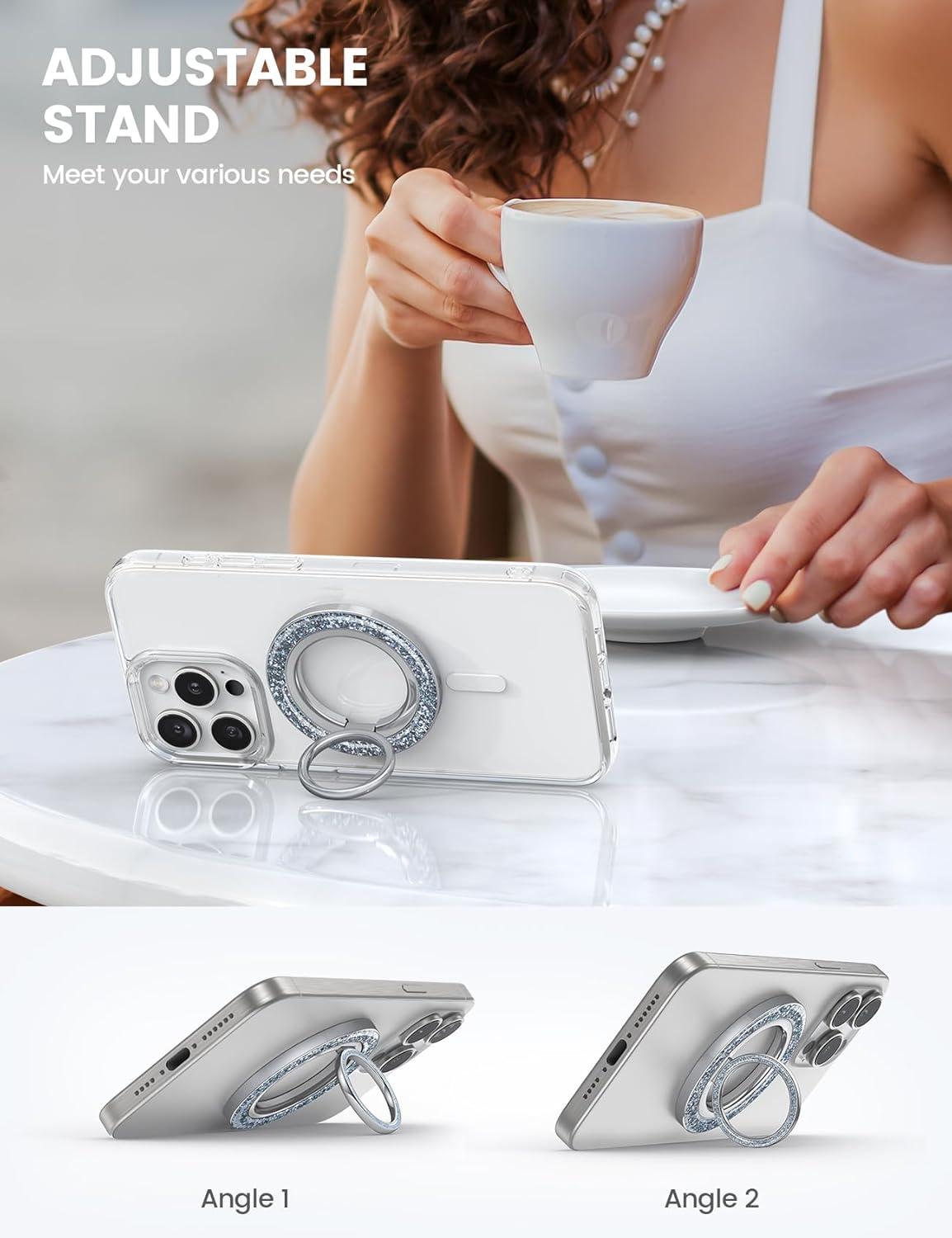 imageLamicall Magnetic Phone Ring for MagSafe Grip  2025 Super Magnet Stylish Twinkle Ring Holder Stand with Upgrade Gear Hinge Mag Safe Accessory for iPhone 16 15 14 13 Pro Max Plus Glitter SilverPretty Silver